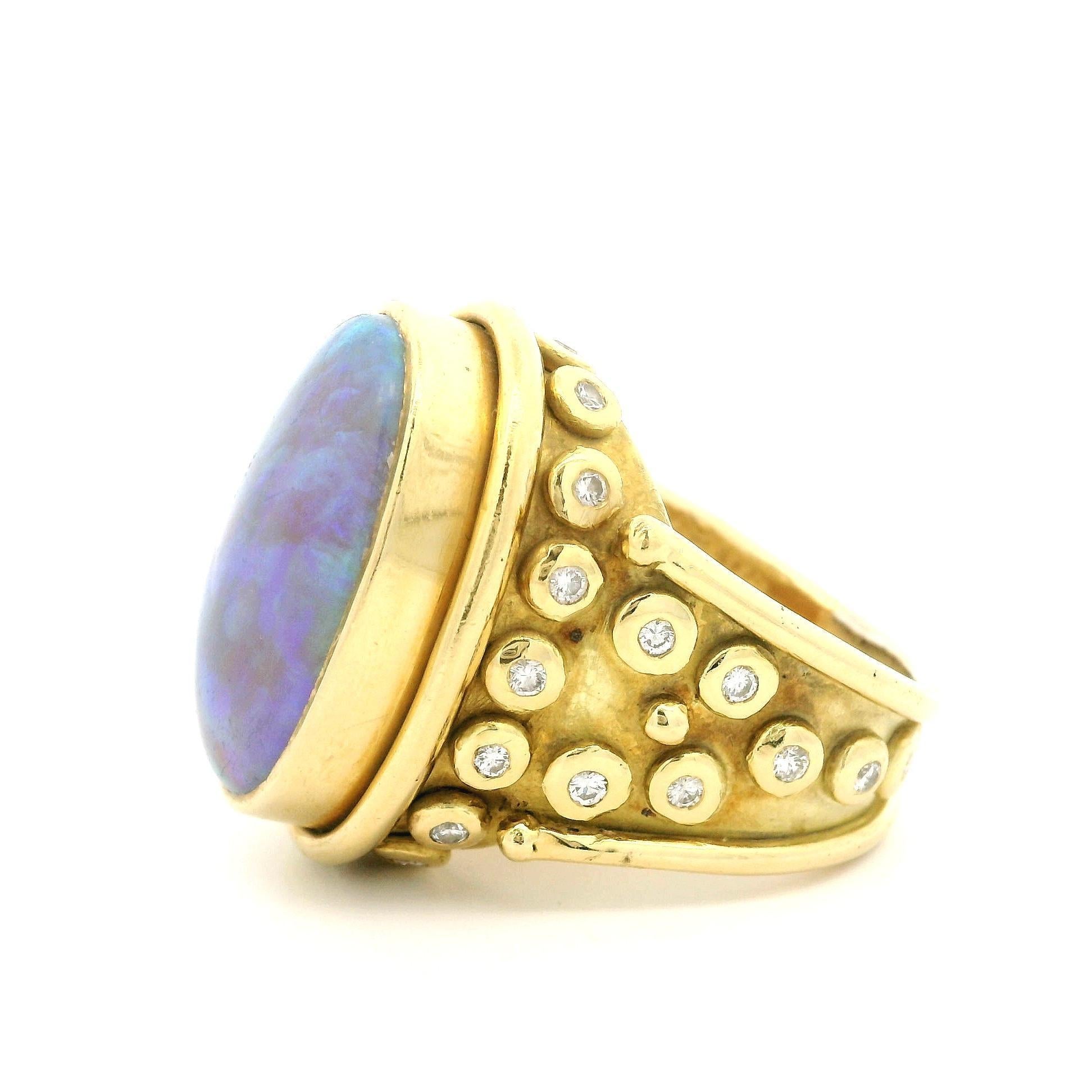 Denise Roberge 18k Yellow Gold Oval Opal Bezel Diamond Large Bold Heavy Ring For Sale 4