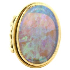 Denise Roberge 18k Yellow Gold Oval Opal Bezel Diamond Large Bold Heavy Ring