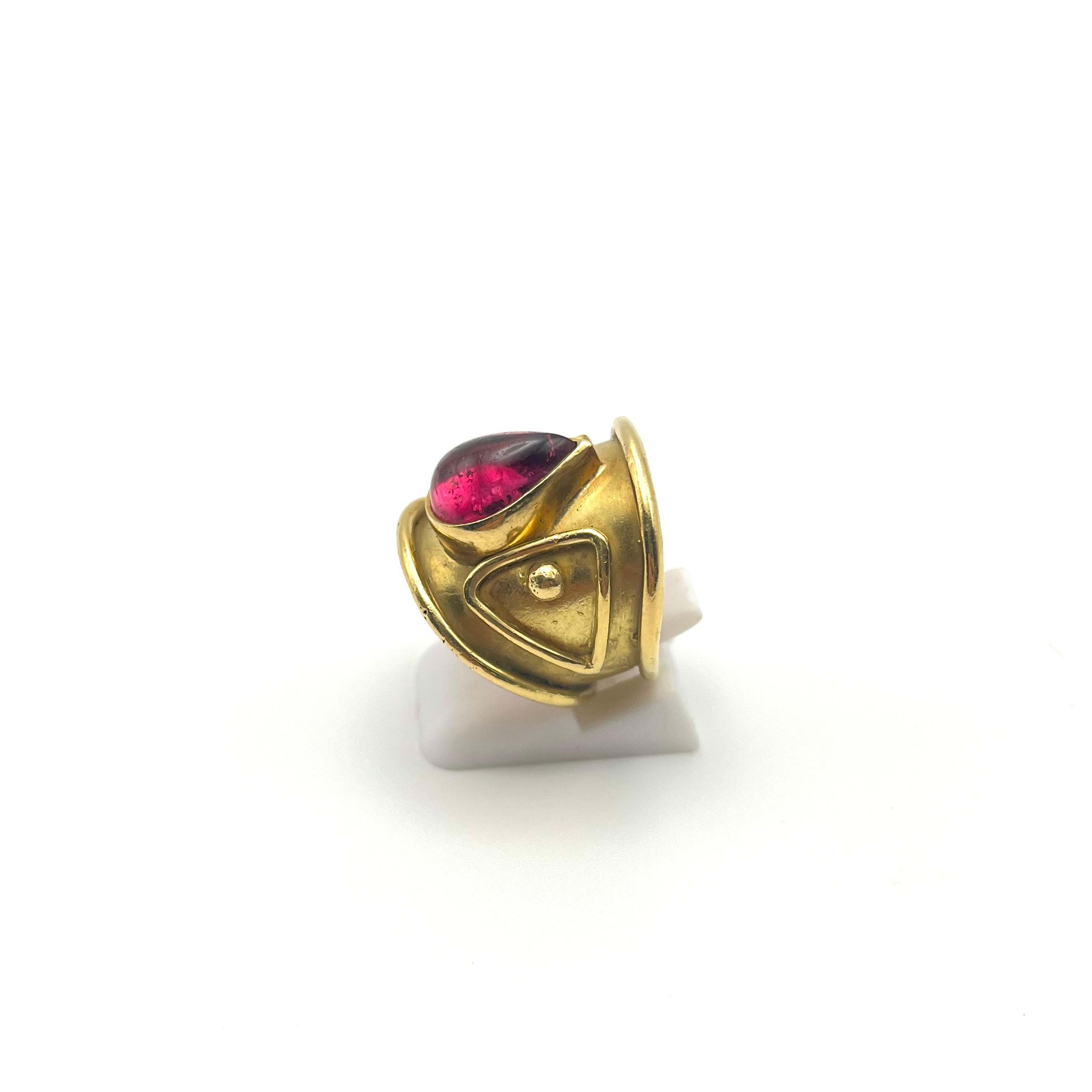 Etruscan Revival Denise Roberge 18KT Pink Tourmaline Ring For Sale
