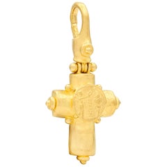 Denise Roberge 1990's 22 Karat Yellow Gold Vintage Ancient Coin Cross Pendant