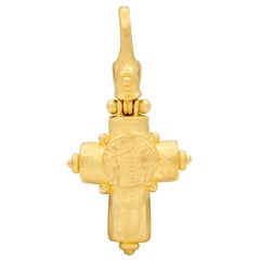 Denise Roberge 1990's 22 Karat Yellow Gold Vintage Ancient Coin Cross Pendant