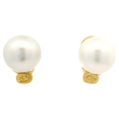 Denise Roberge 22k Gold 13.6mm South Sea Pearl Swirl Design Clip On Earrings