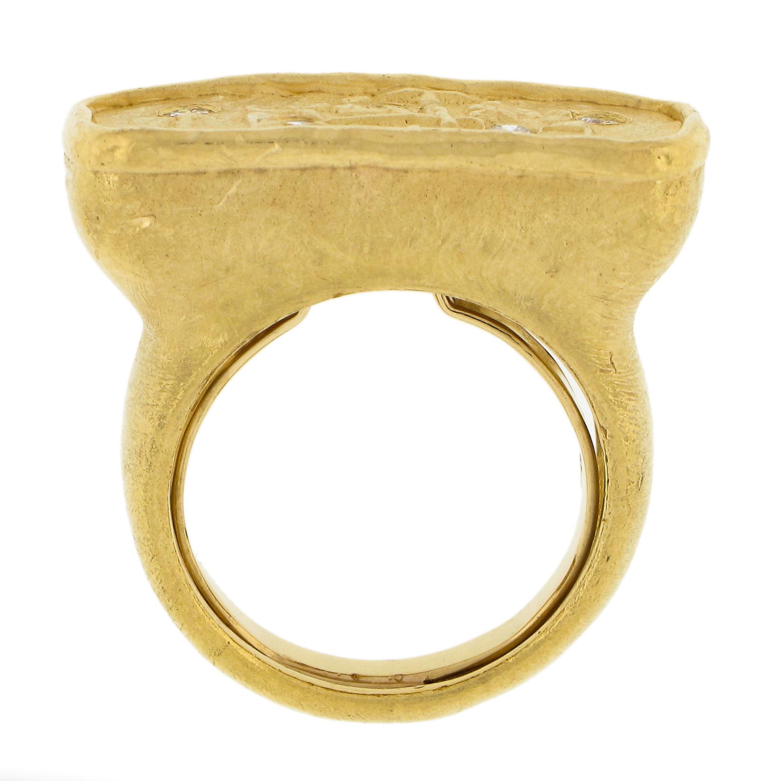 Denise Roberge 22k Gold .20ctw Diamond Matte Ancient Motif Saddle Statement Ring For Sale 1