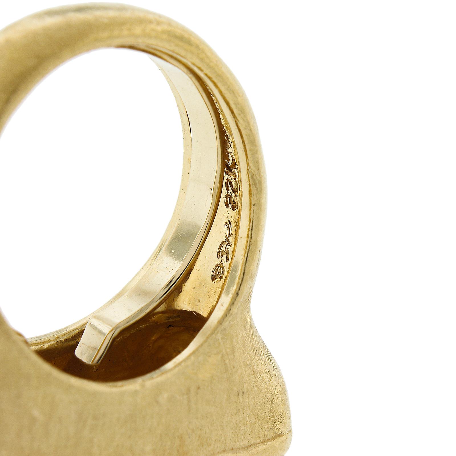 Denise Roberge 22k Gold .20ctw Diamond Matte Ancient Motif Saddle Statement Ring For Sale 3