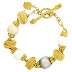 Denise Roberge 22k Gold Multicolor South Sea Pearl Scrunched Link Bracelet