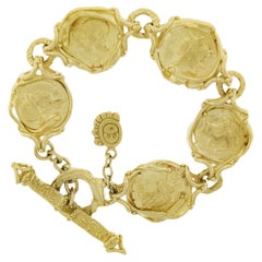 Denise Roberge 22k Gold 7" Ancient Coin Detailed Chain Bracelet w/ Toggle Clasp