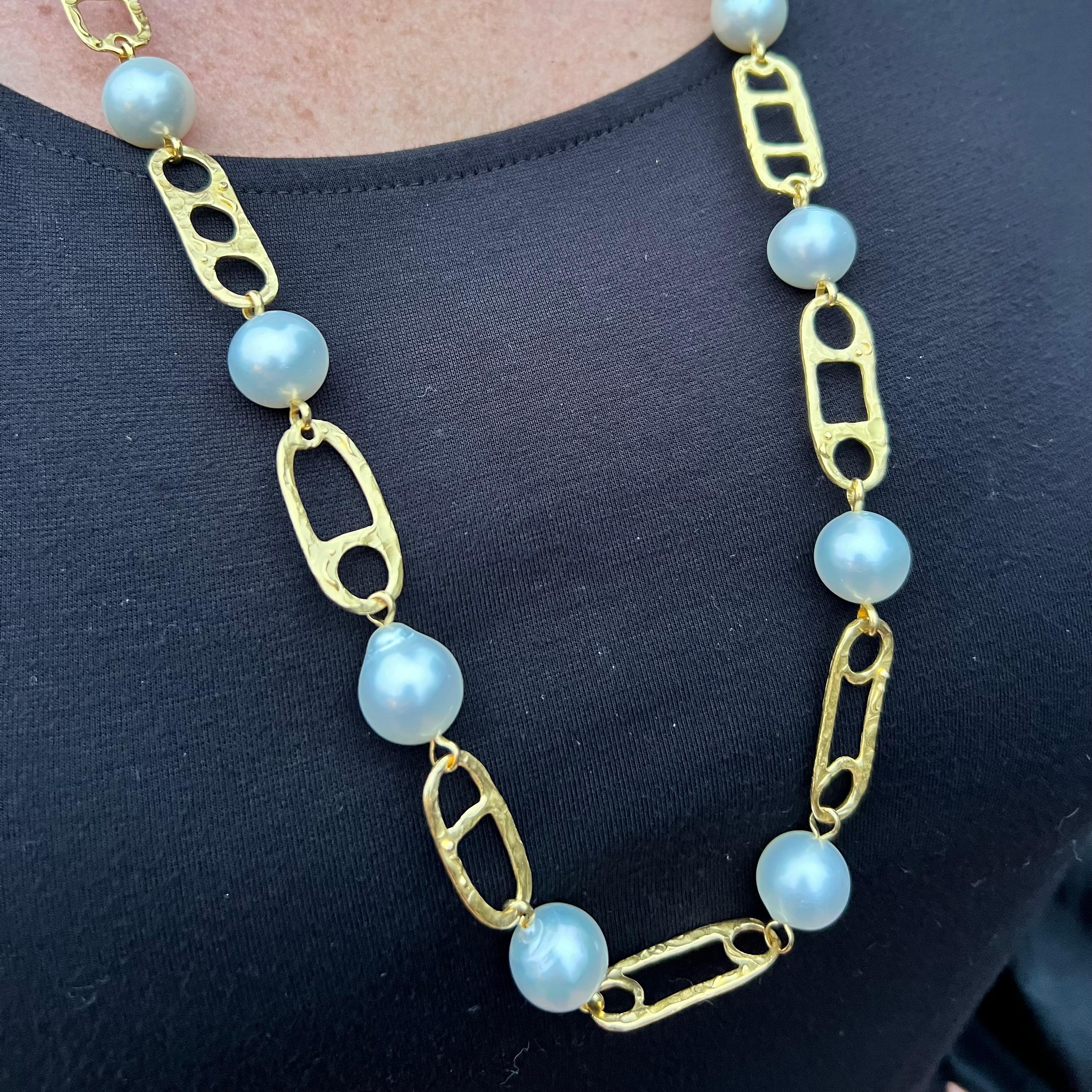 Rough Cut Denise Robergé 22k Gold and South Sea Cultured Pearl Necklace For Sale