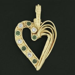Denise Roberge 22K Gold Bezel Diamond Emerald Large Open Heart Enhancer Pendant