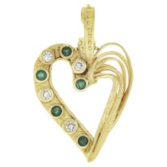 Denise Roberge 22K Gold Bezel Diamond Emerald Large Open Heart Enhancer Pendant
