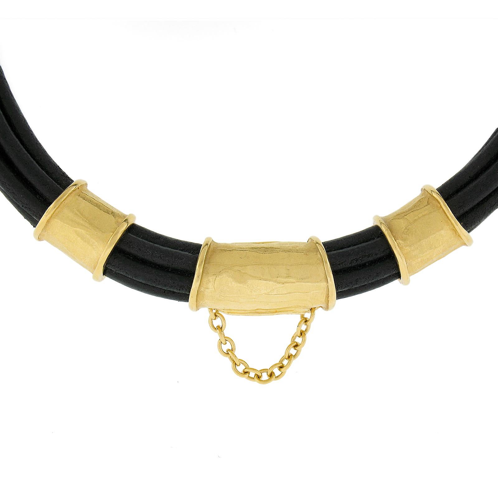 Women's or Men's Denise Roberge 22k Gold Black Leather Cord Choker Necklace w/ Slide Charms