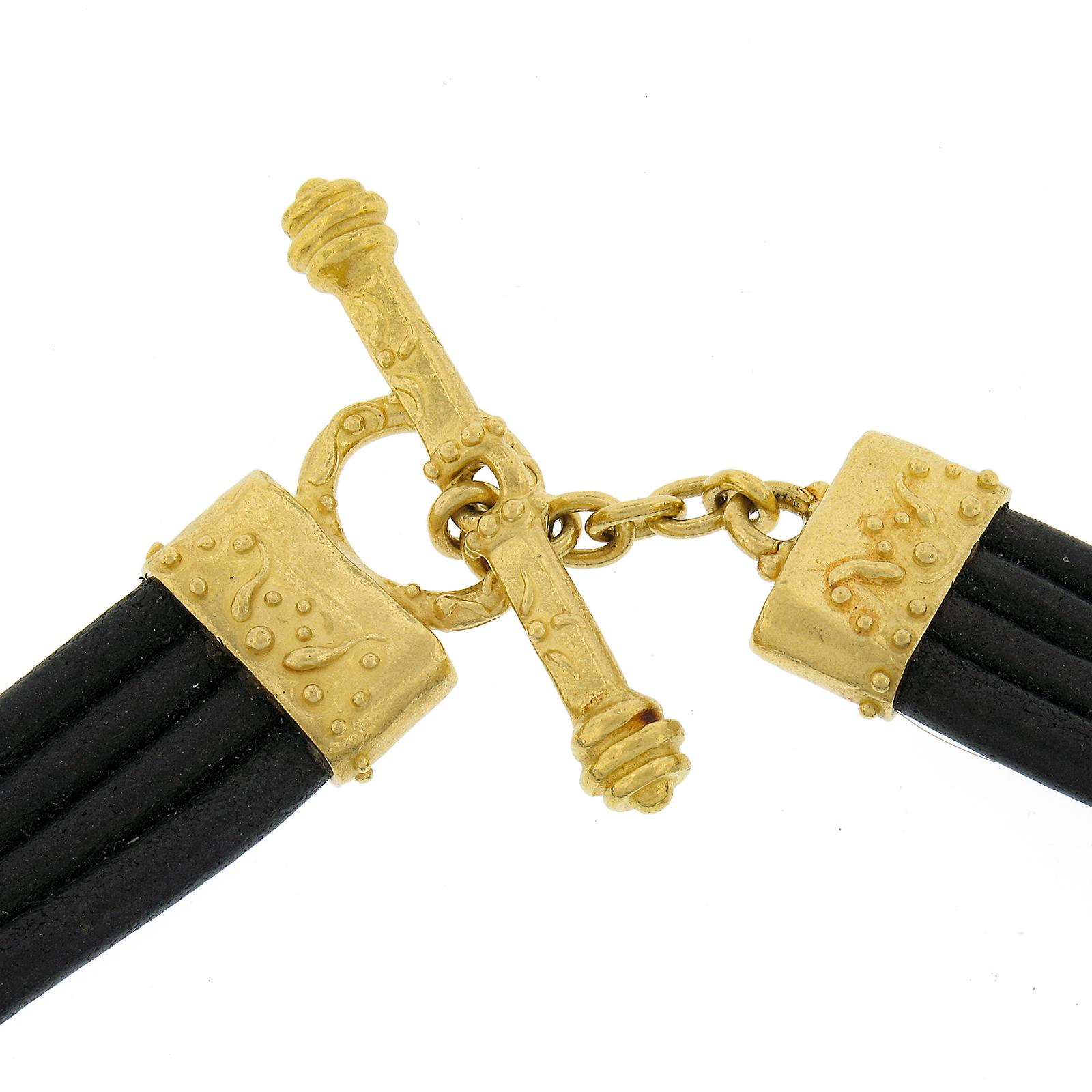 Denise Roberge 22k Gold Schwarze Lederkordelhalskette mit Knopfleiste und Knverschluss mit Knopfleiste 2