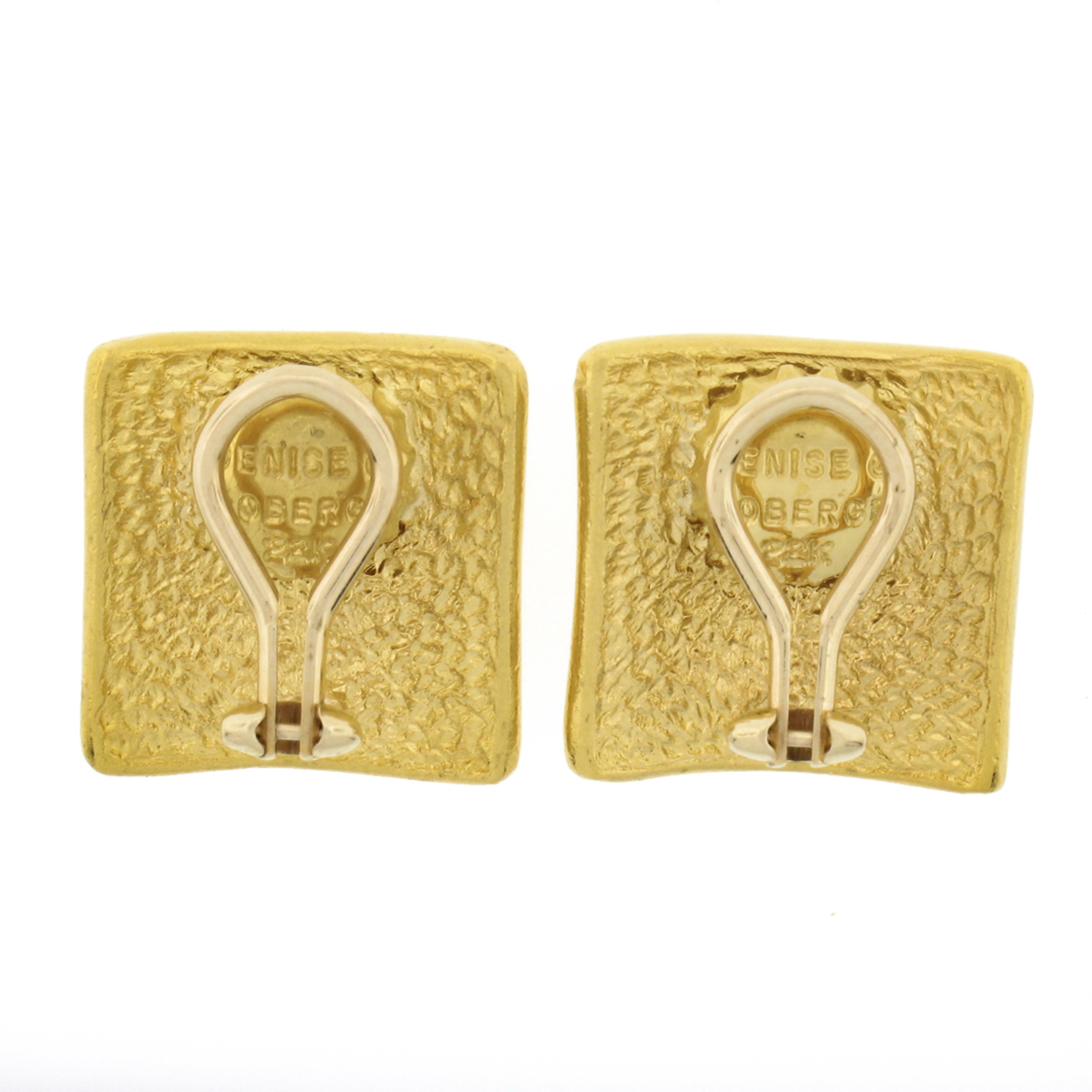 Women's Denise Roberge 22K Gold Detailed Textured Shield Seal Squared Button Earrings