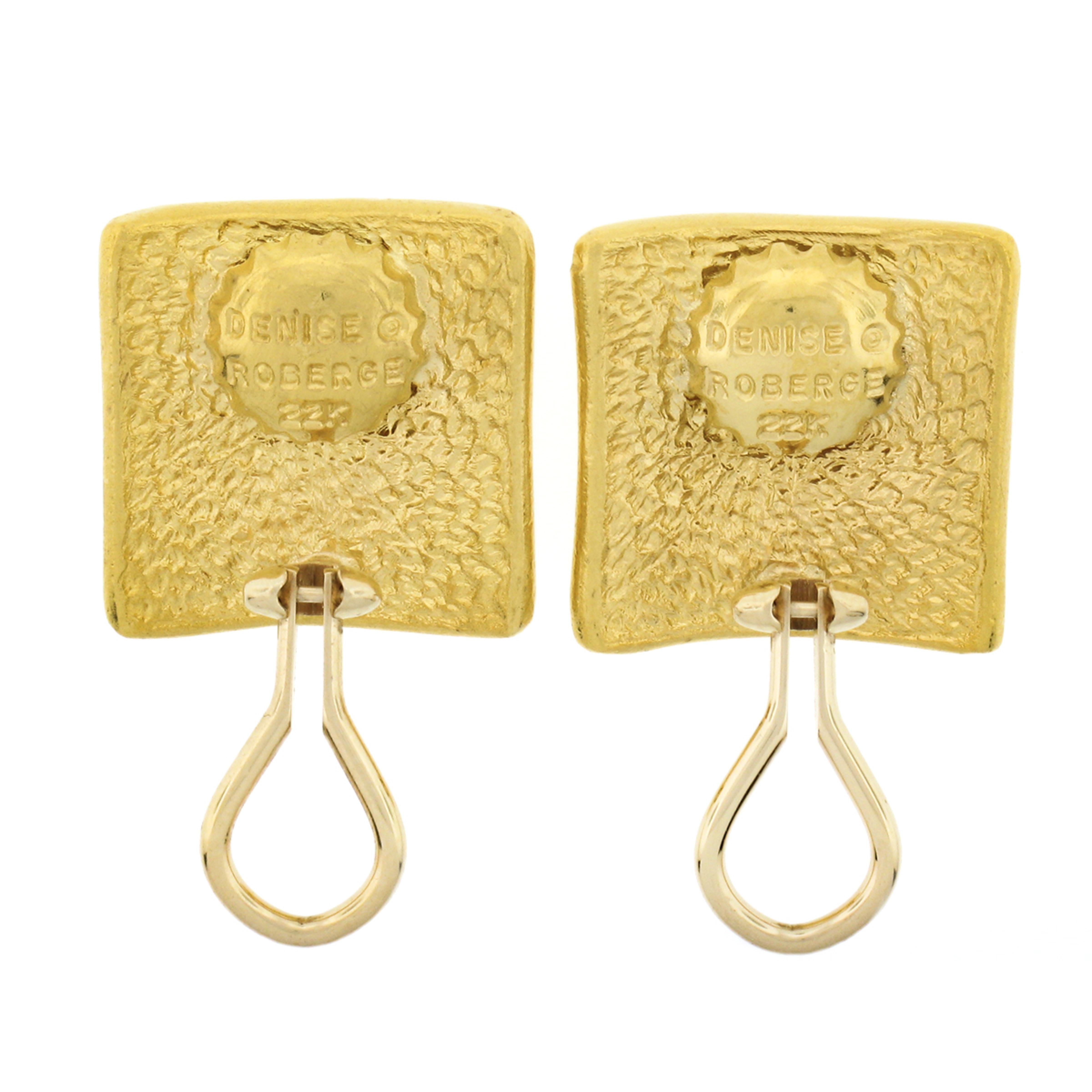 Denise Roberge 22K Gold Detailed Textured Shield Seal Squared Button Earrings 1