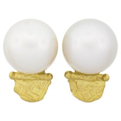 Denise Roberge 22K Yellow Gold 13.5mm White South Sea Pearl Clip On Earrings