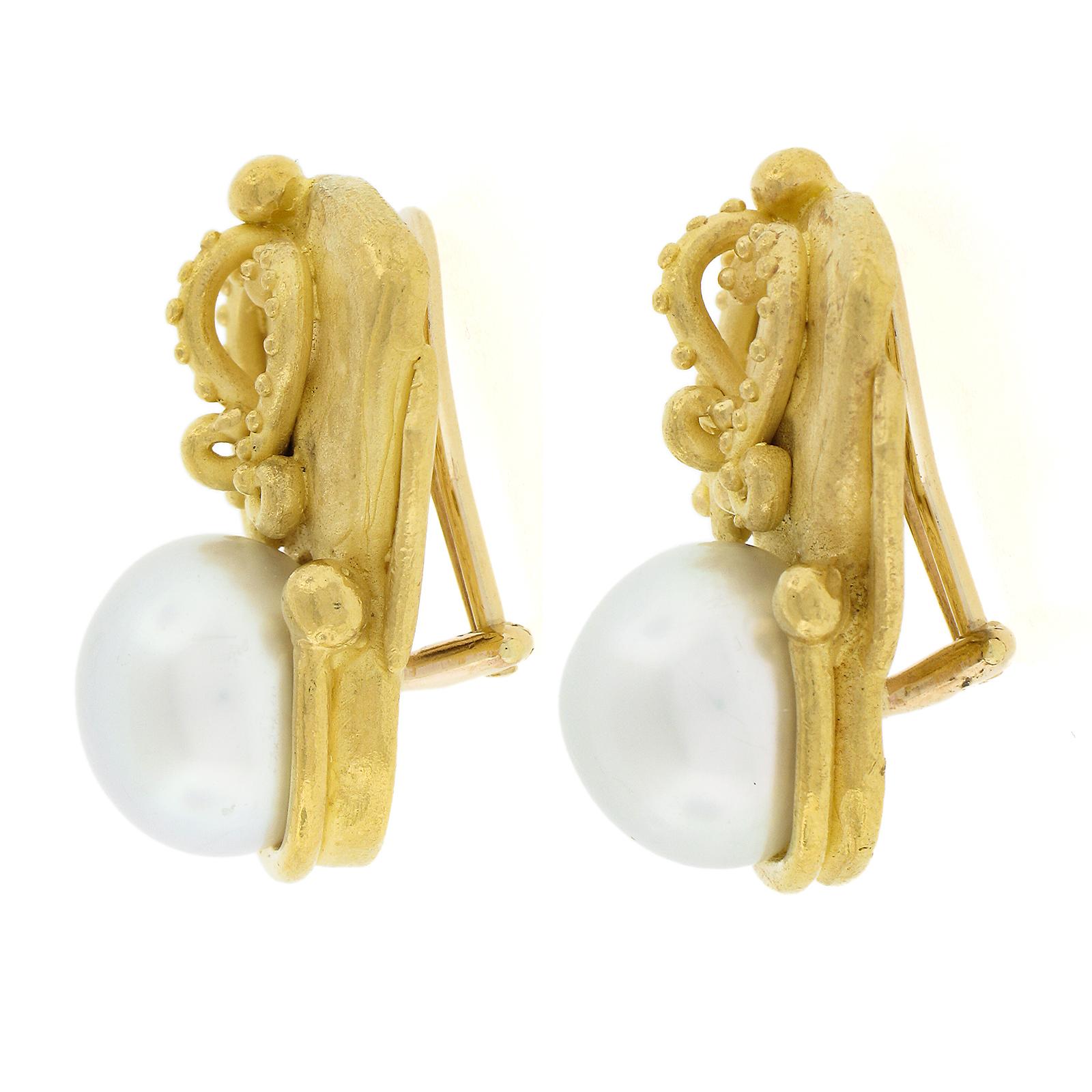 Women's Denise Roberge 22K Yellow Gold 13mm White South Sea Pearl Clip On Earrings For Sale