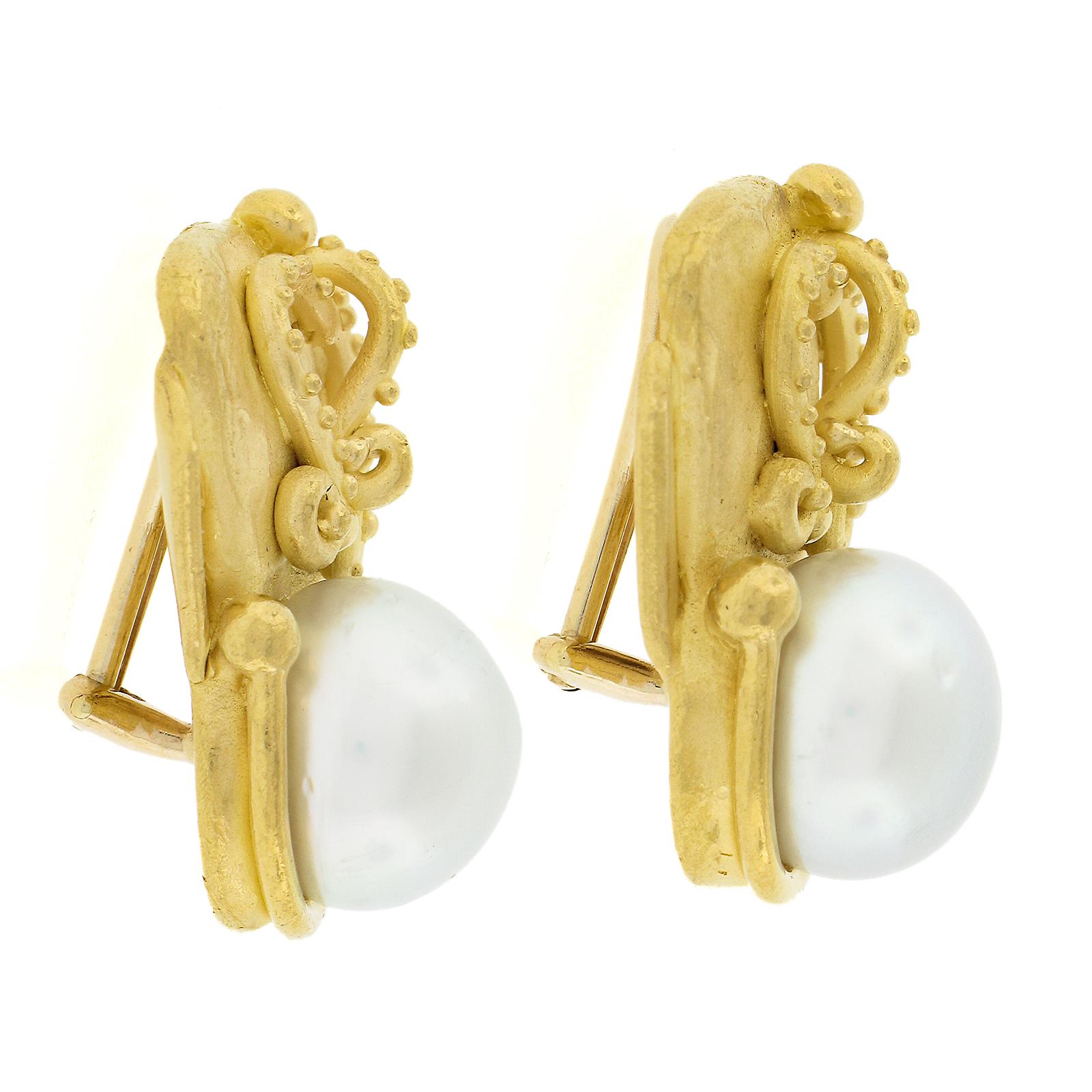 Denise Roberge 22K Yellow Gold 13mm White South Sea Pearl Clip On Earrings For Sale 1