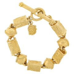 Denise Roberge 22k Gelbgold 3D Texturierte Pyramide & runde Gliederkette Armband