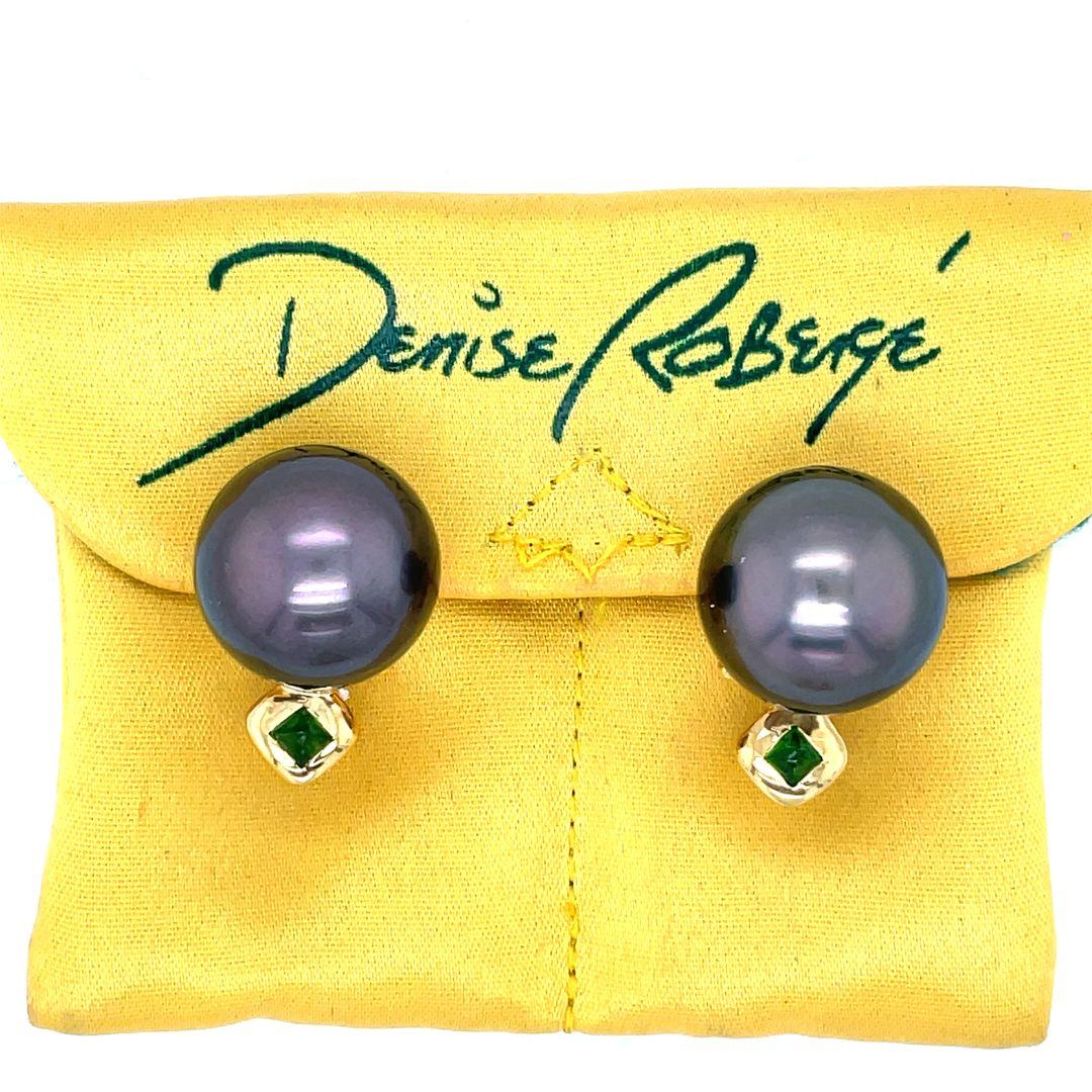 Denise Roberge 22k Yellow Gold Black Tahitian Pearl Necklace & Earring Set In Excellent Condition For Sale In beverly hills, CA