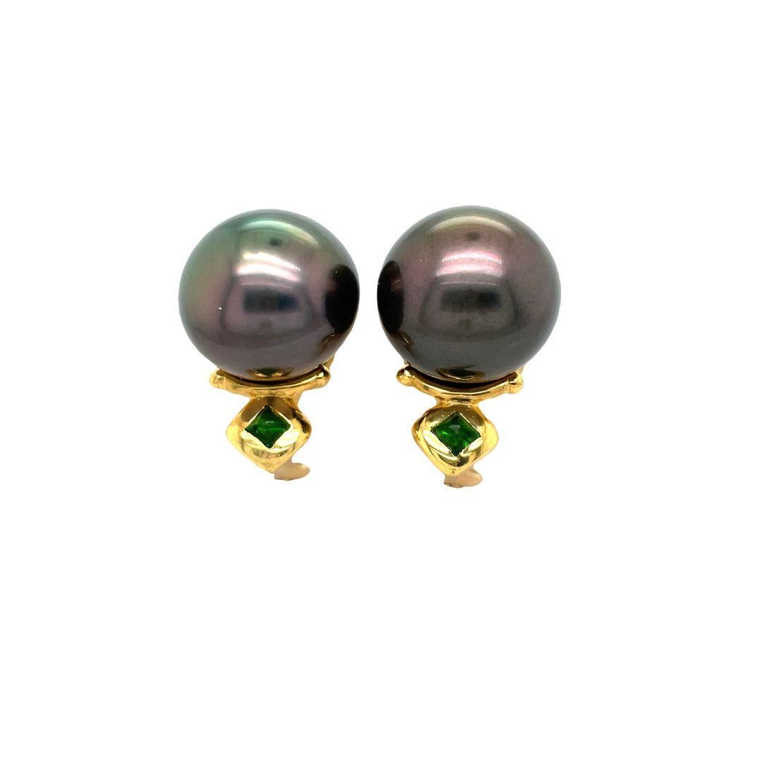 Denise Roberge 22k Yellow Gold Black Tahitian Pearl Necklace & Earring Set For Sale 1