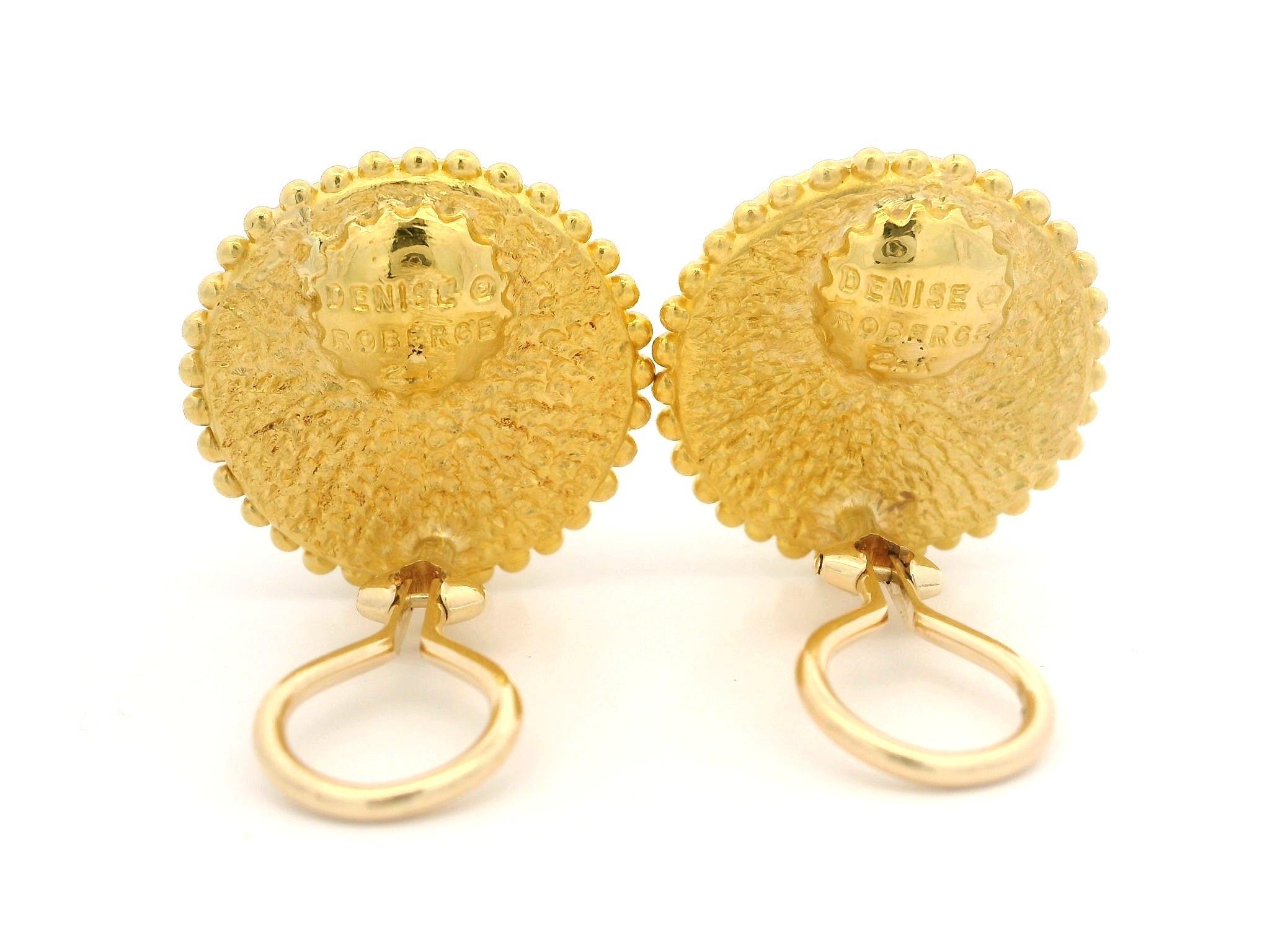 --Stone(s):--
(2) Natural Genuine Citrines - Custom Round Shape - Bezel Set - Polished - Yellow Color - 15.9mm each (approx.)

Material: 22k Solid Yellow Gold 
Weight: 23.44 Grams
Closure: Clip On Closures (pierced ears NOT required) (Posts can be