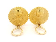 Denise Roberge 22k Yellow Gold Citrine Textured & Beaded Rim Clip On Earrings