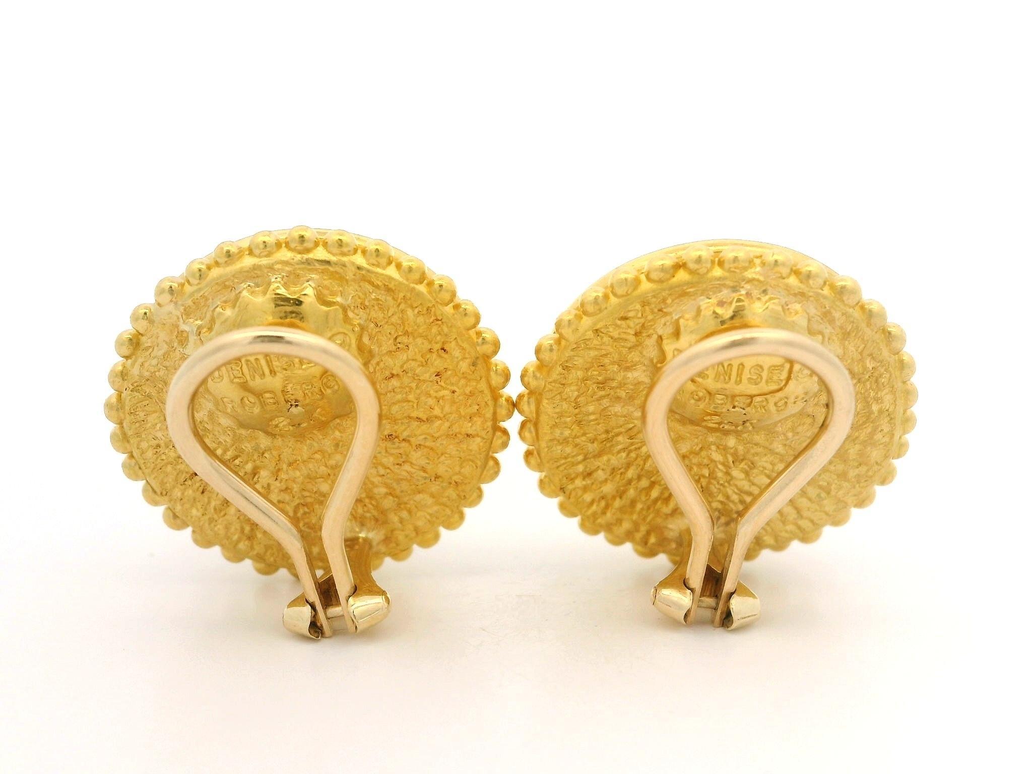Round Cut Denise Roberge 22k Yellow Gold Citrine Textured & Beaded Rim Clip On Earrings For Sale