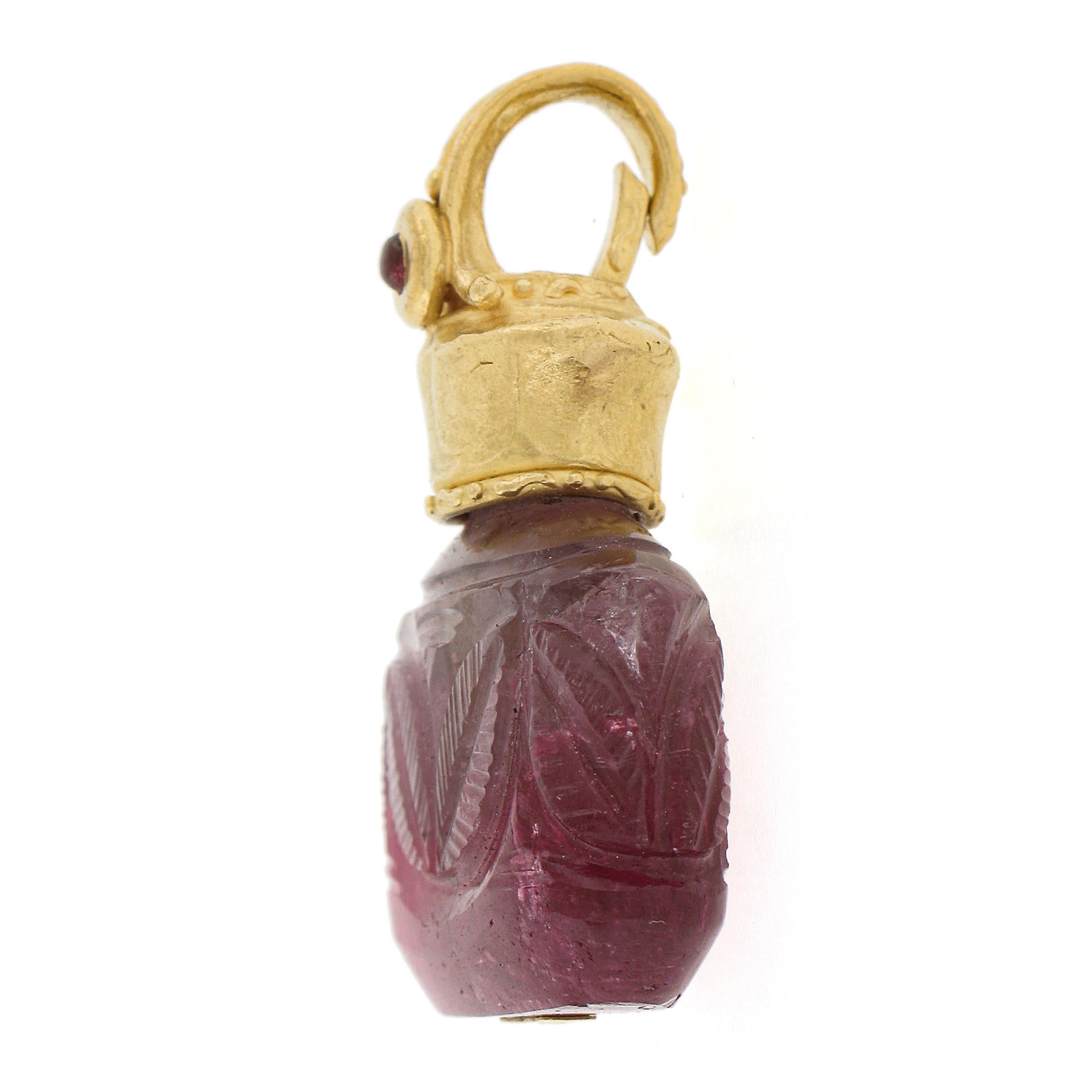 Denise Roberge 22k Yellow Gold Hand Carved Tourmaline Bottle Enhancer Pendant In Excellent Condition For Sale In Montclair, NJ