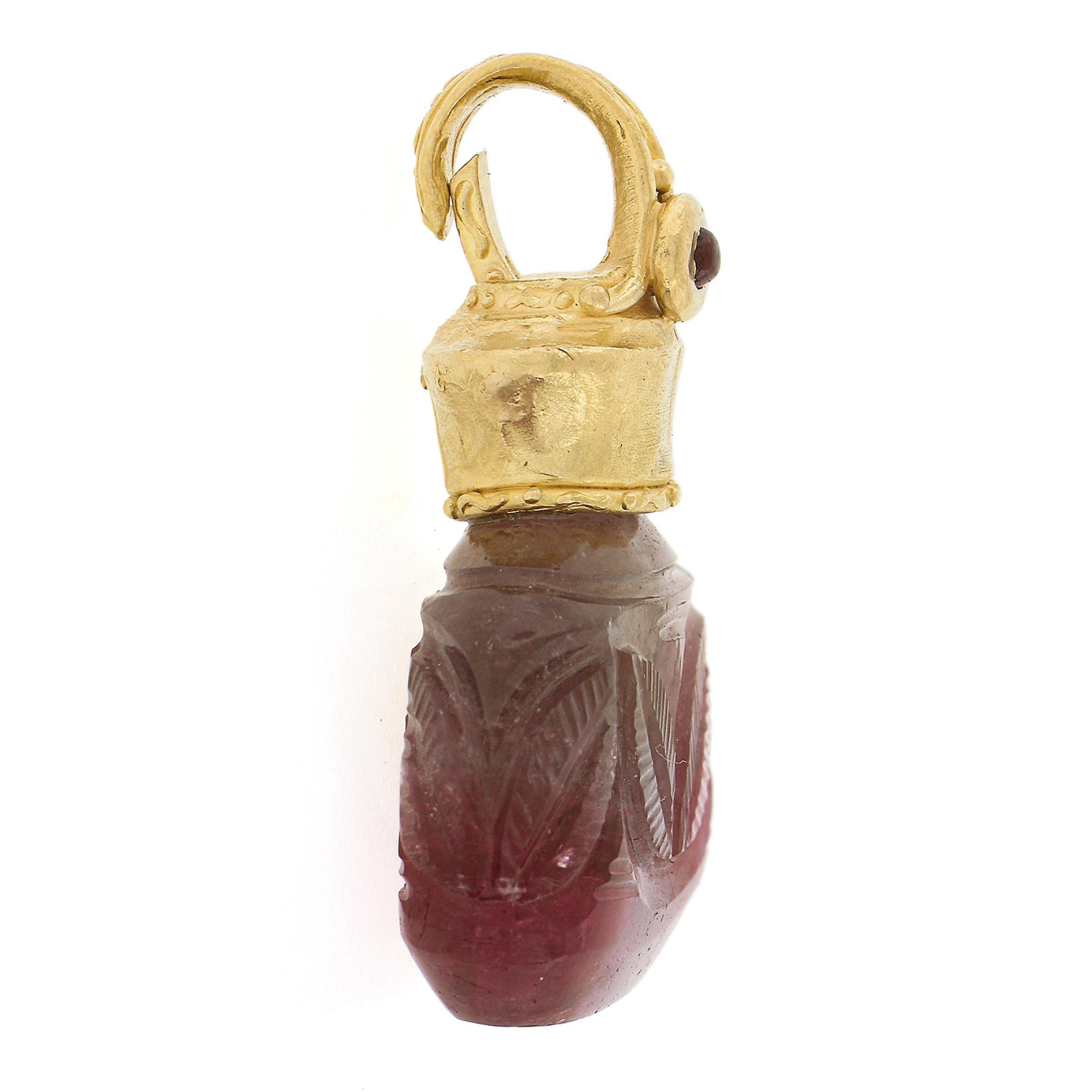 Women's or Men's Denise Roberge 22k Yellow Gold Hand Carved Tourmaline Bottle Enhancer Pendant For Sale