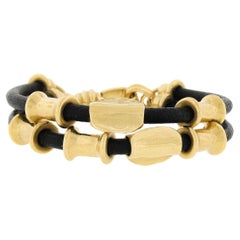 Denise Roberge 22k Yellow Gold Slide Charms on 6.5" Black Leather Cord Bracelet