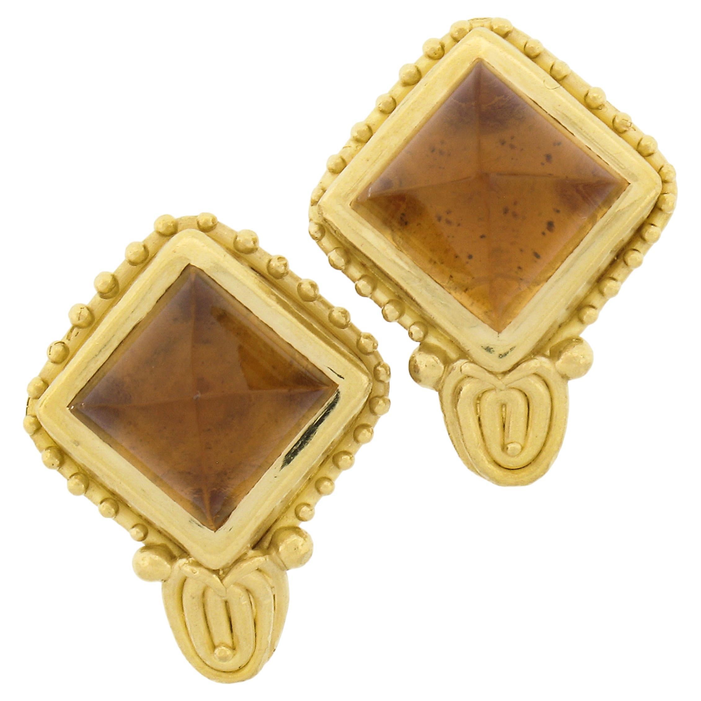 Denise Roberge 22K Yellow Gold Sugarloaf Cabochon Bezel Citrine Clip On Earrings For Sale