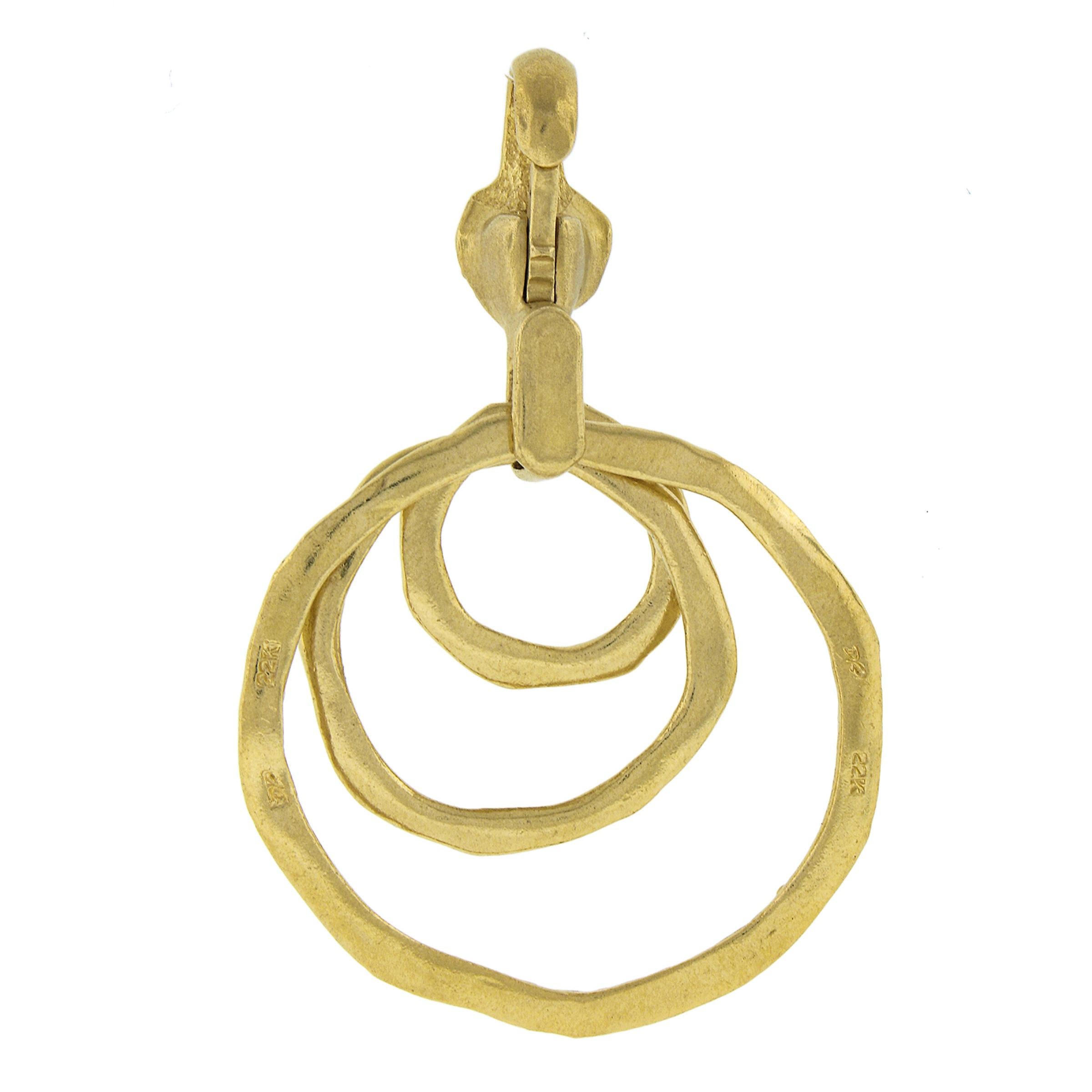 Denise Roberge 22k Yellow Gold Triple 3 Circle Textured Dangle Enhancer Pendant For Sale 1