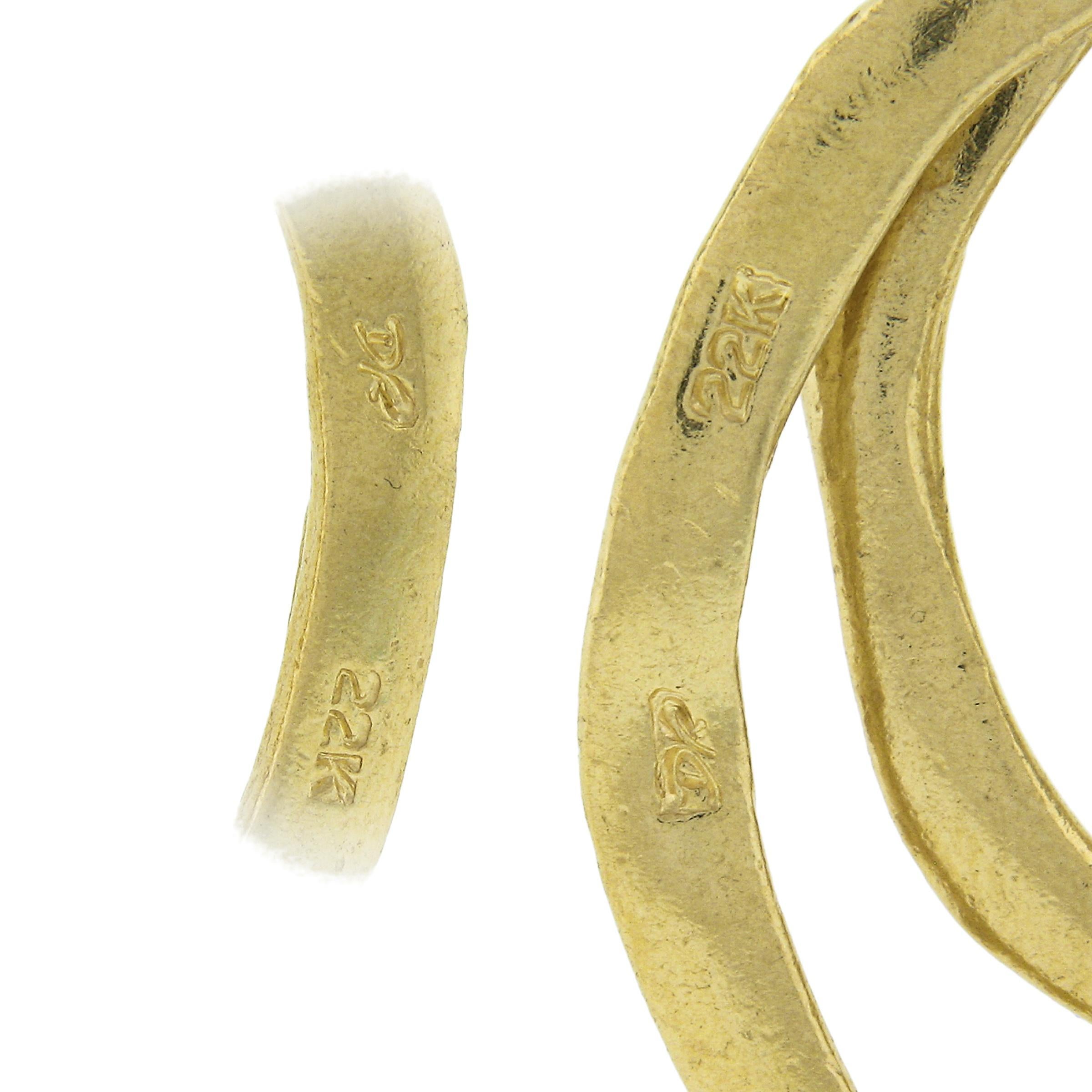 Denise Roberge 22k Yellow Gold Triple 3 Circle Textured Dangle Enhancer Pendant For Sale 2