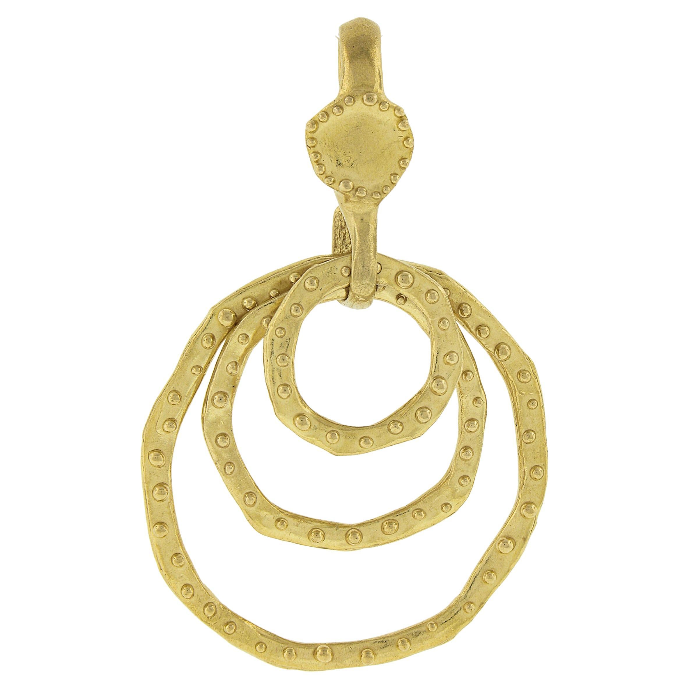 Denise Roberge 22k Yellow Gold Triple 3 Circle Textured Dangle Enhancer Pendant For Sale