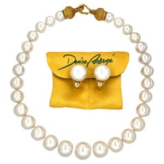 Denise Roberge 22k Yellow Gold White South Sea Pearl Necklace & Earring Set