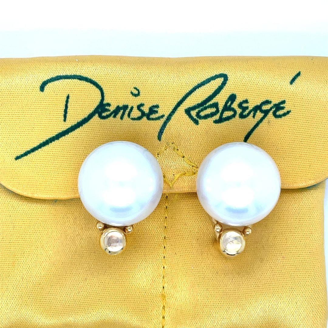 Modernist Denise Roberge 22k Yellow Gold White South Sea Pearl Necklace & Earring Set For Sale