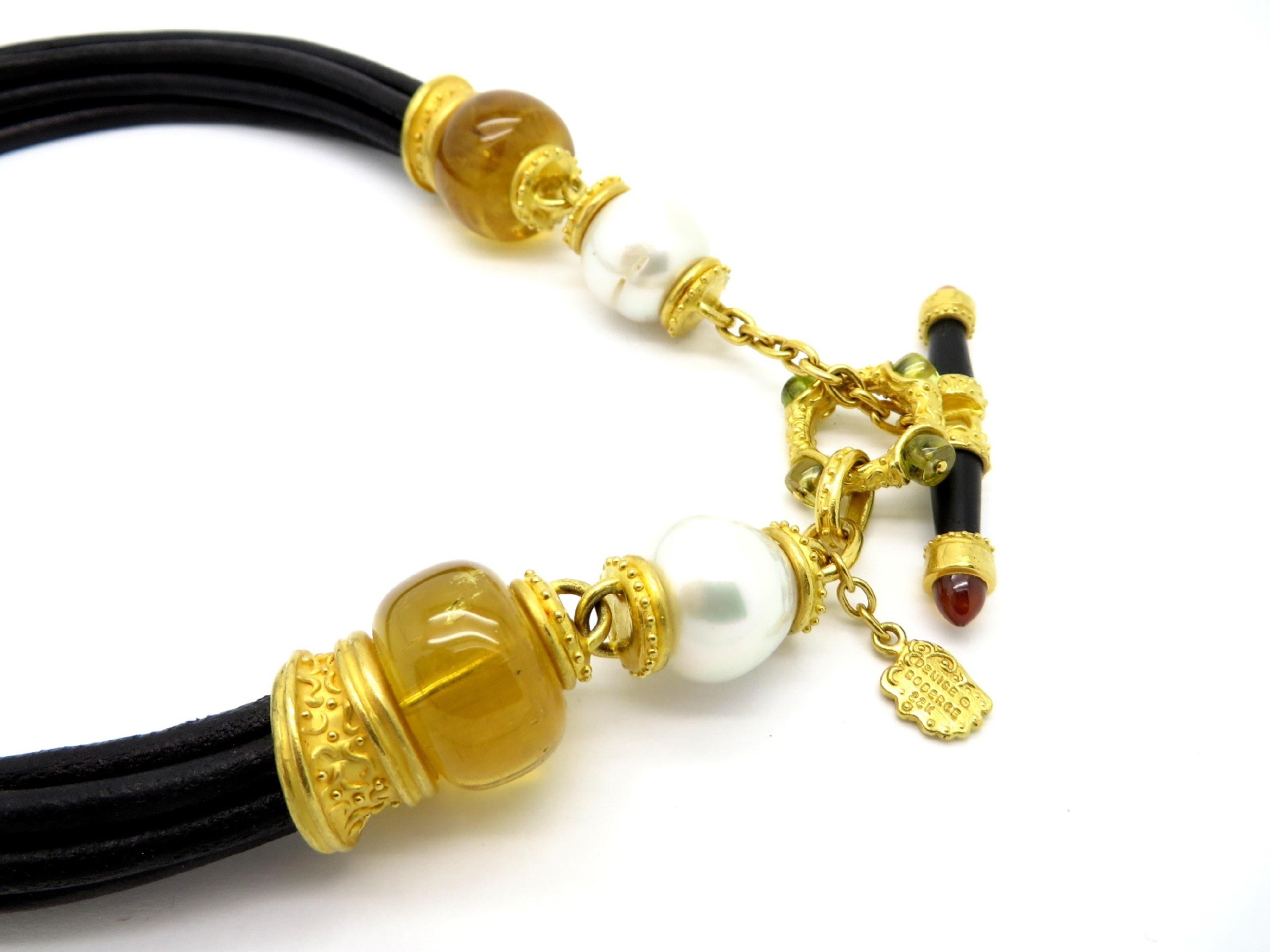 Denise Roberge 22K YG Elephant Hair, Citrine, Pearl, Peridot Etruscan Necklace In Excellent Condition In Scottsdale, AZ