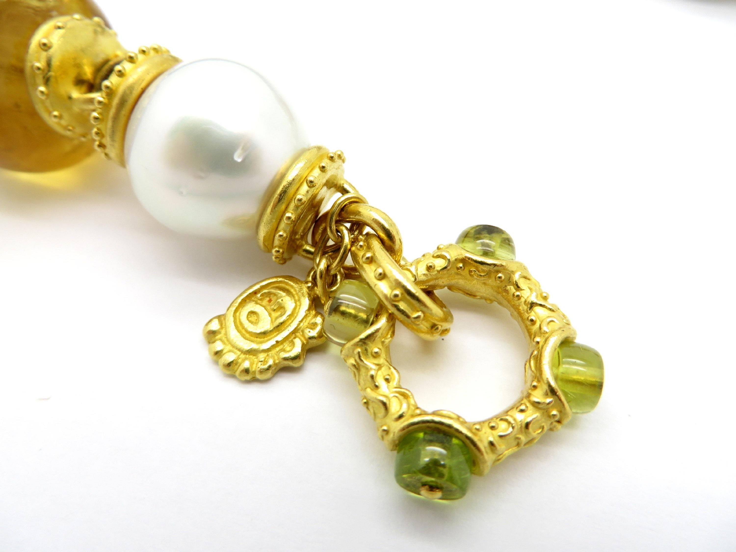 Denise Roberge 22K YG Elephant Hair, Citrine, Pearl, Peridot Etruscan Necklace 1