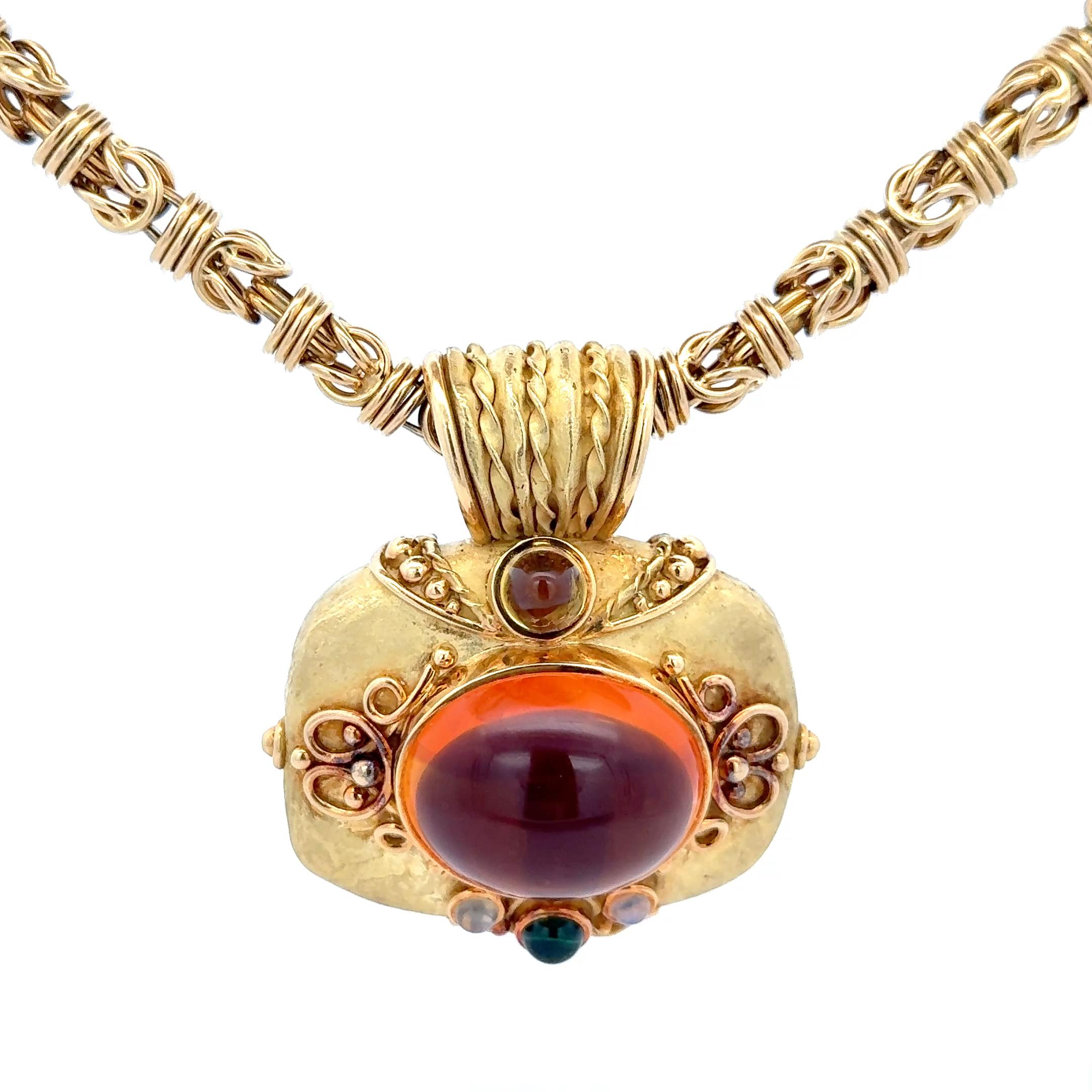 Denise Roberge Citrine Pendant Necklace in 18K Yellow Gold. The pendant features a large cabochon citrine, on an Italian 18K chain that is 30