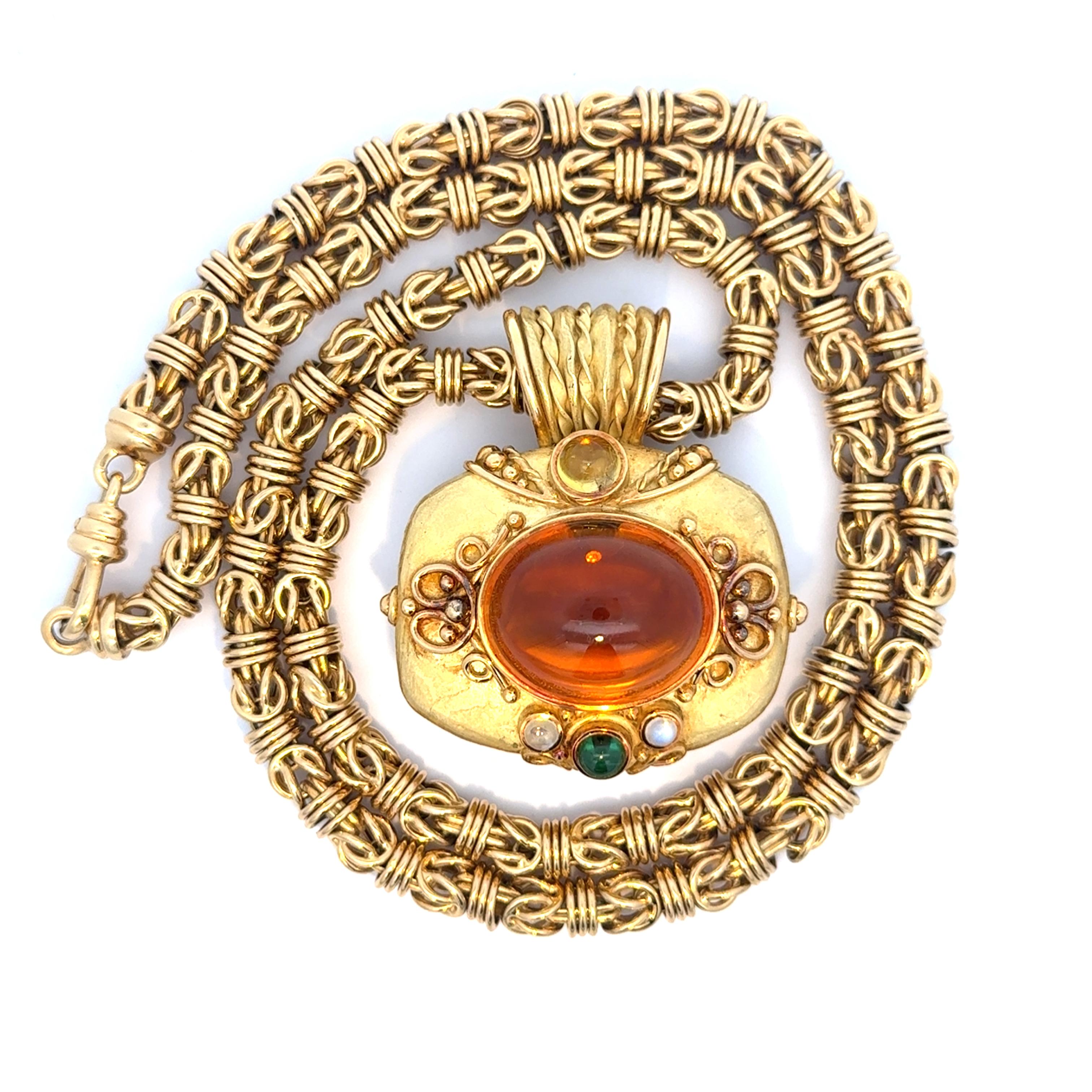 Cabochon Denise Roberge Citrine Pendant Necklace 18K Yellow Gold For Sale