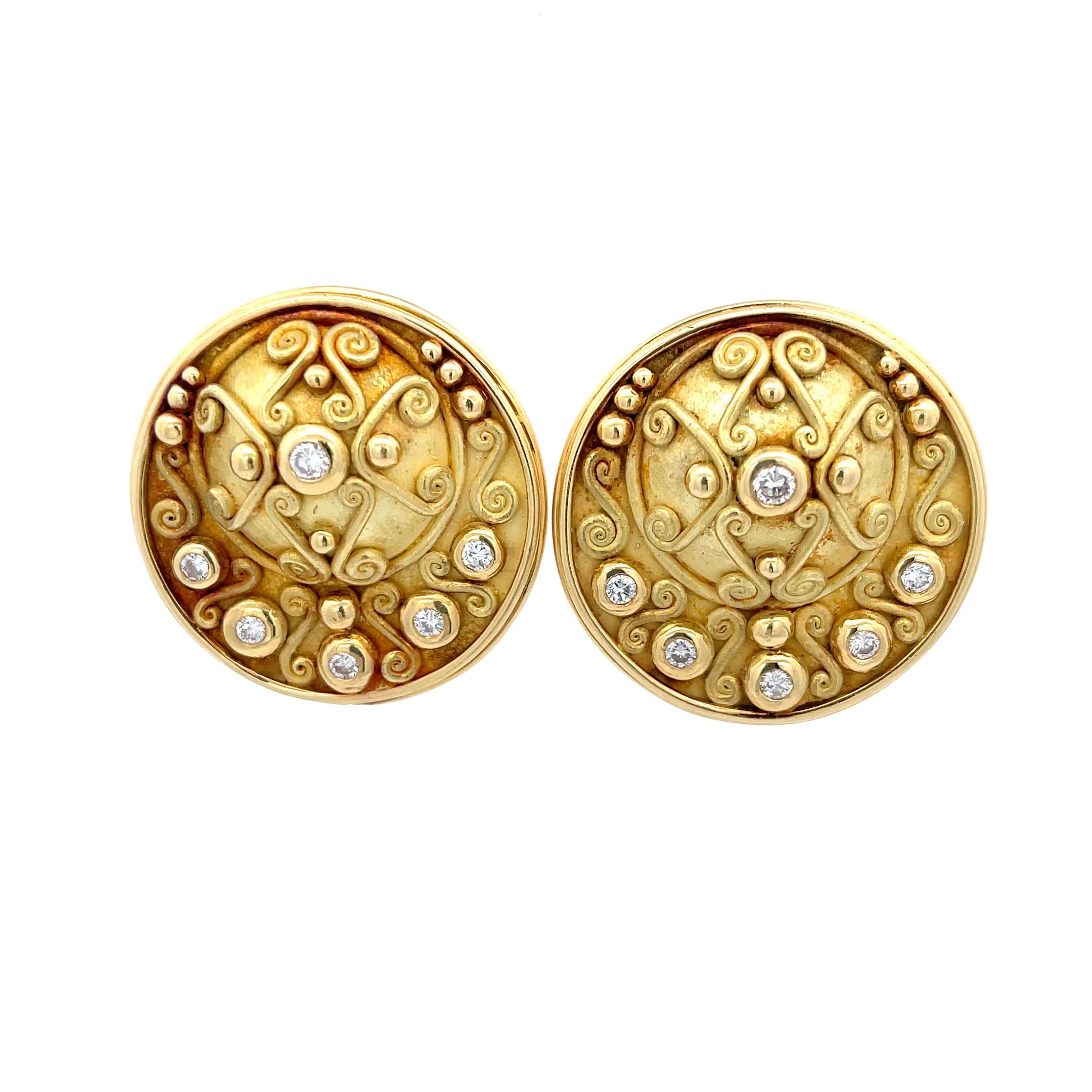 Denise Roberge Diamond Disc Earrings 18K Yellow Gold In Good Condition For Sale In Dallas, TX