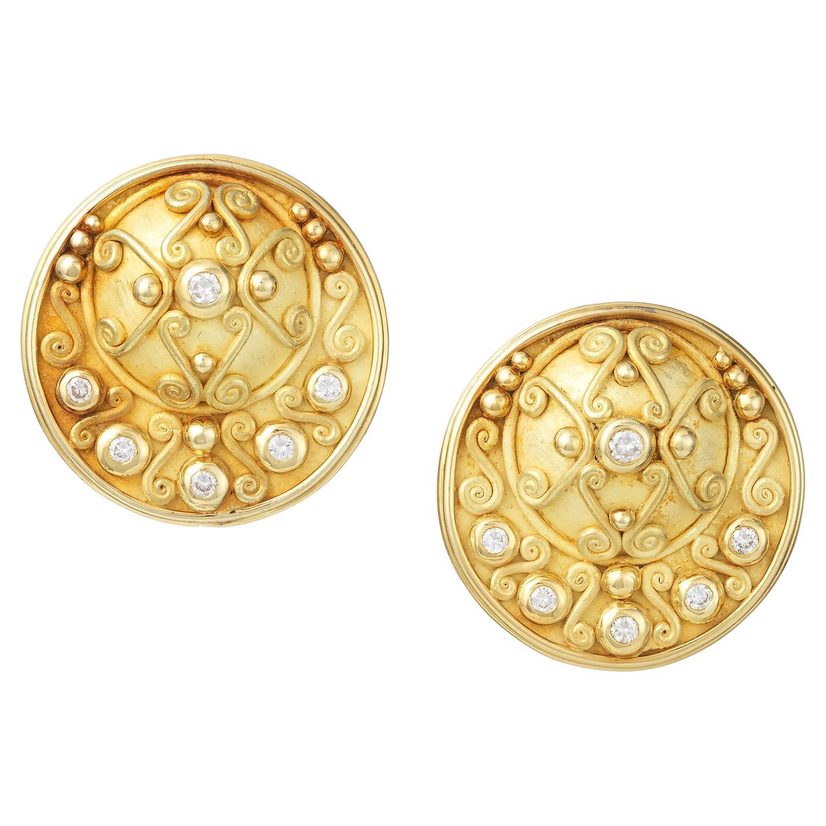 Denise Roberge, boucles d'oreilles disque en or jaune 18 carats avec diamants