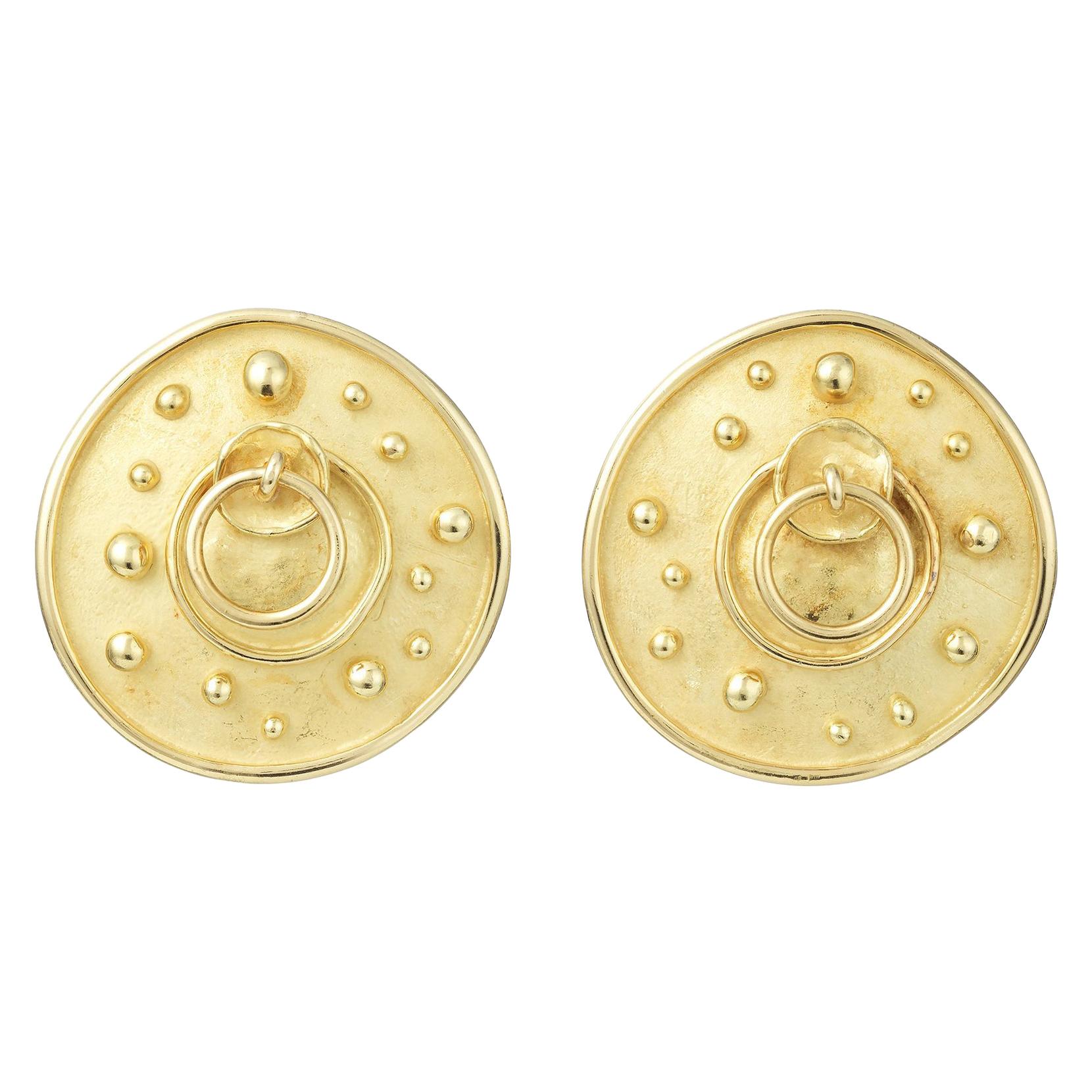 Pair of Black and Gilt Door Knocker Earrings For Sale at 1stDibs