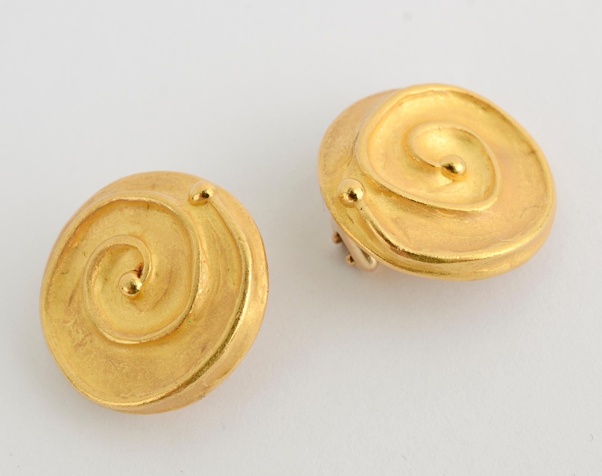 Women's or Men's Denise Roberge Gold Button Earrings with Coiled Design