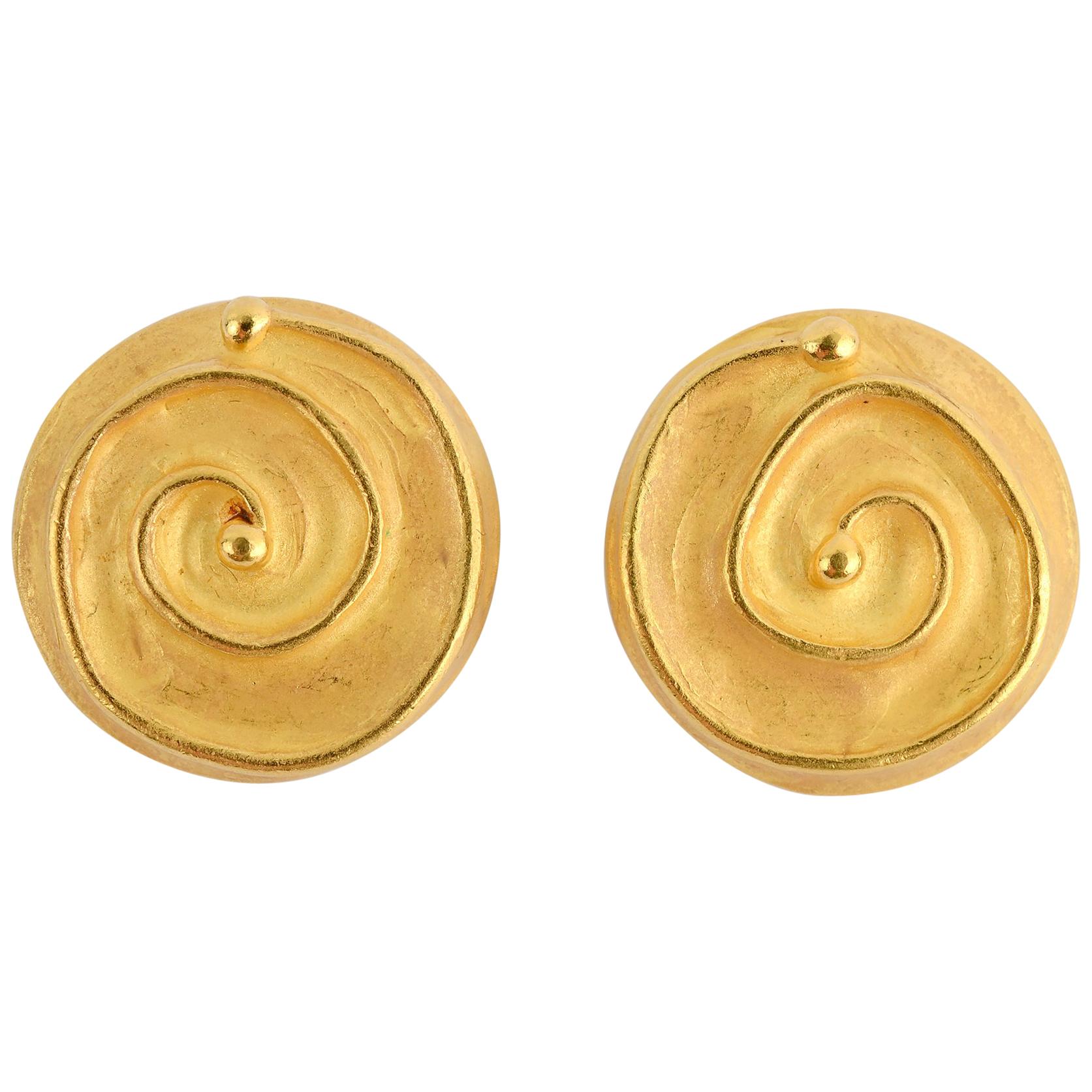 Denise Roberge Gold Button Earrings with Coiled Design