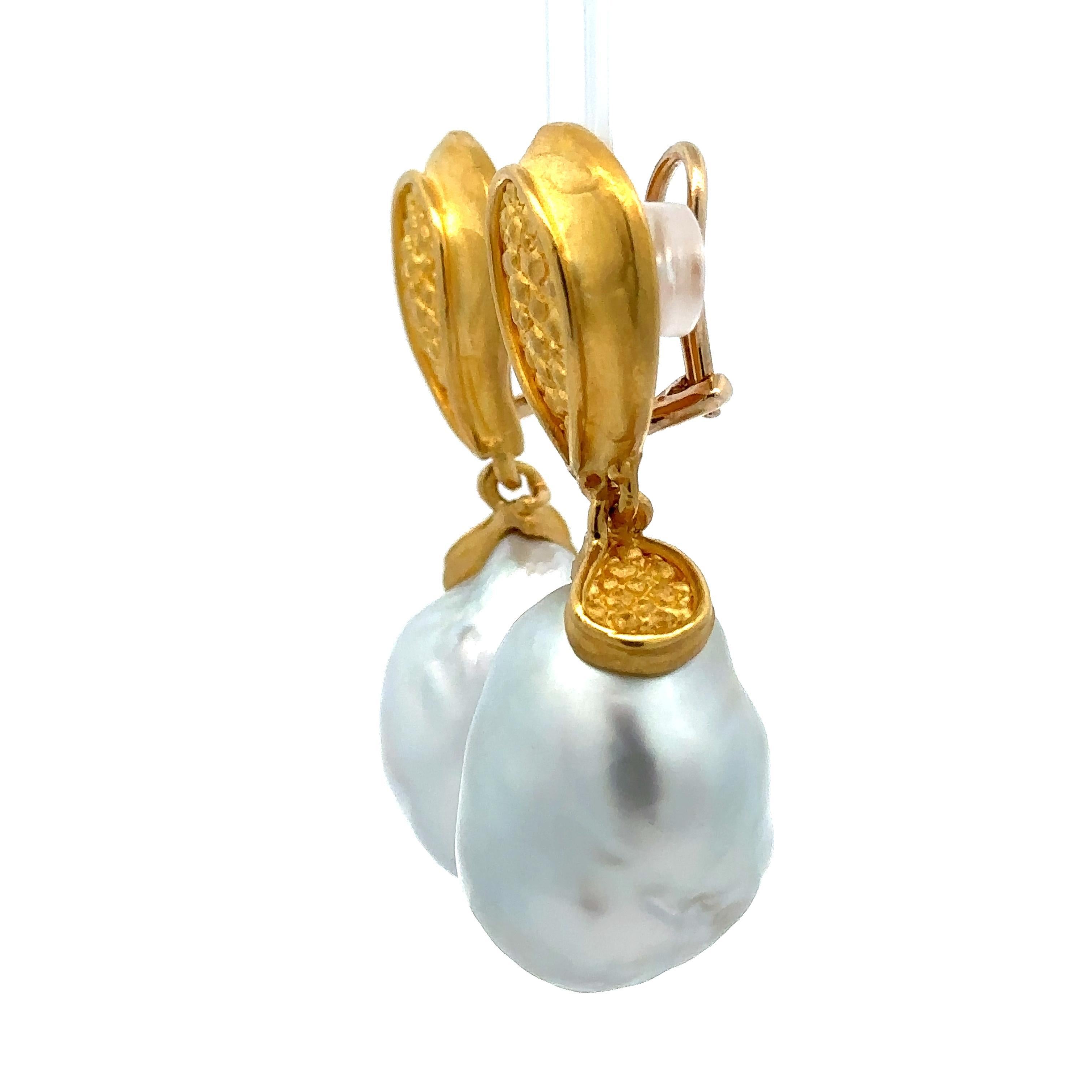 Denise Roberge Gold GIA LARGE 20mm Semi Baroque Pearl Textured Clip On Earrings For Sale 8