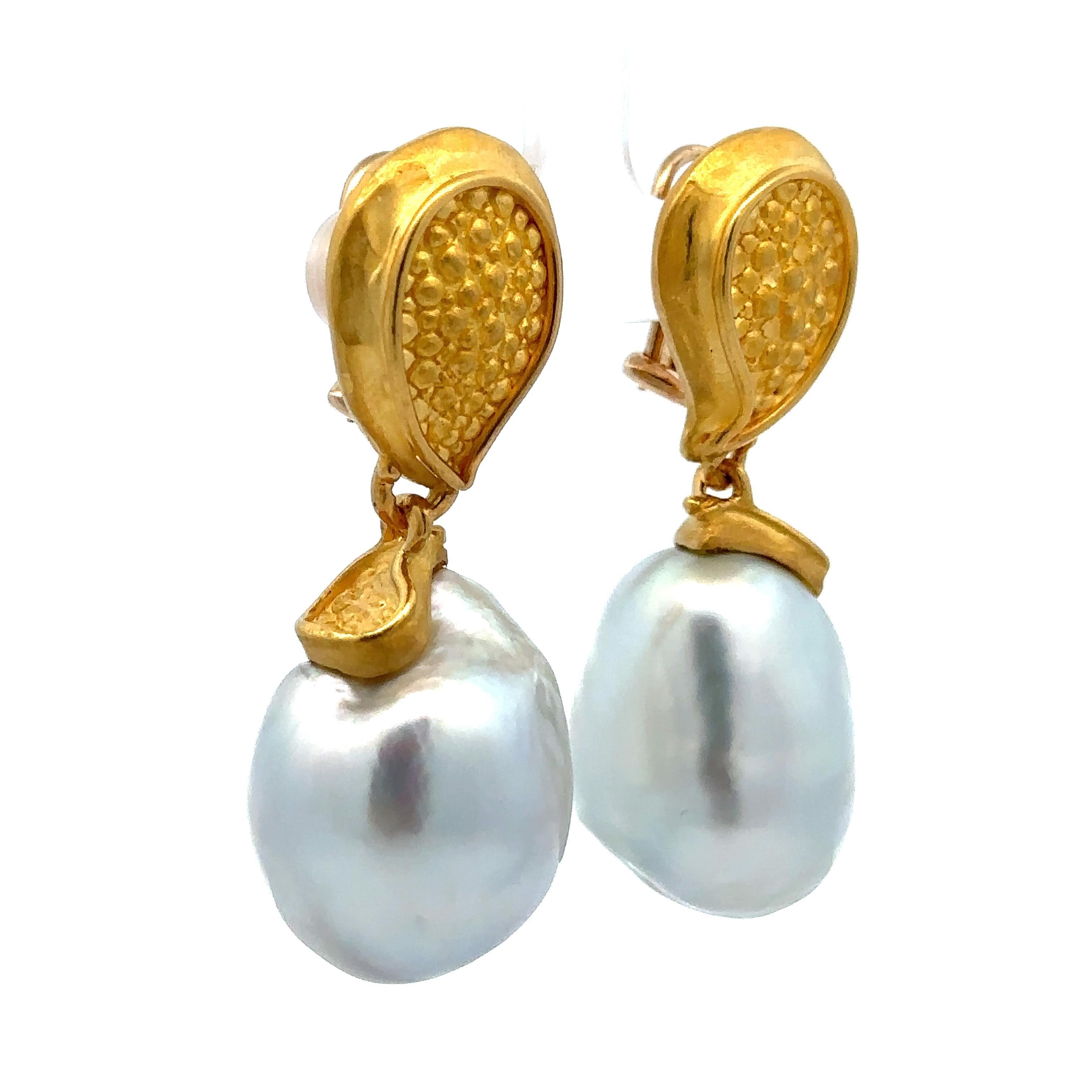 Denise Roberge Gold GIA LARGE 20mm Semi Baroque Pearl Textured Clip On Earrings For Sale 9