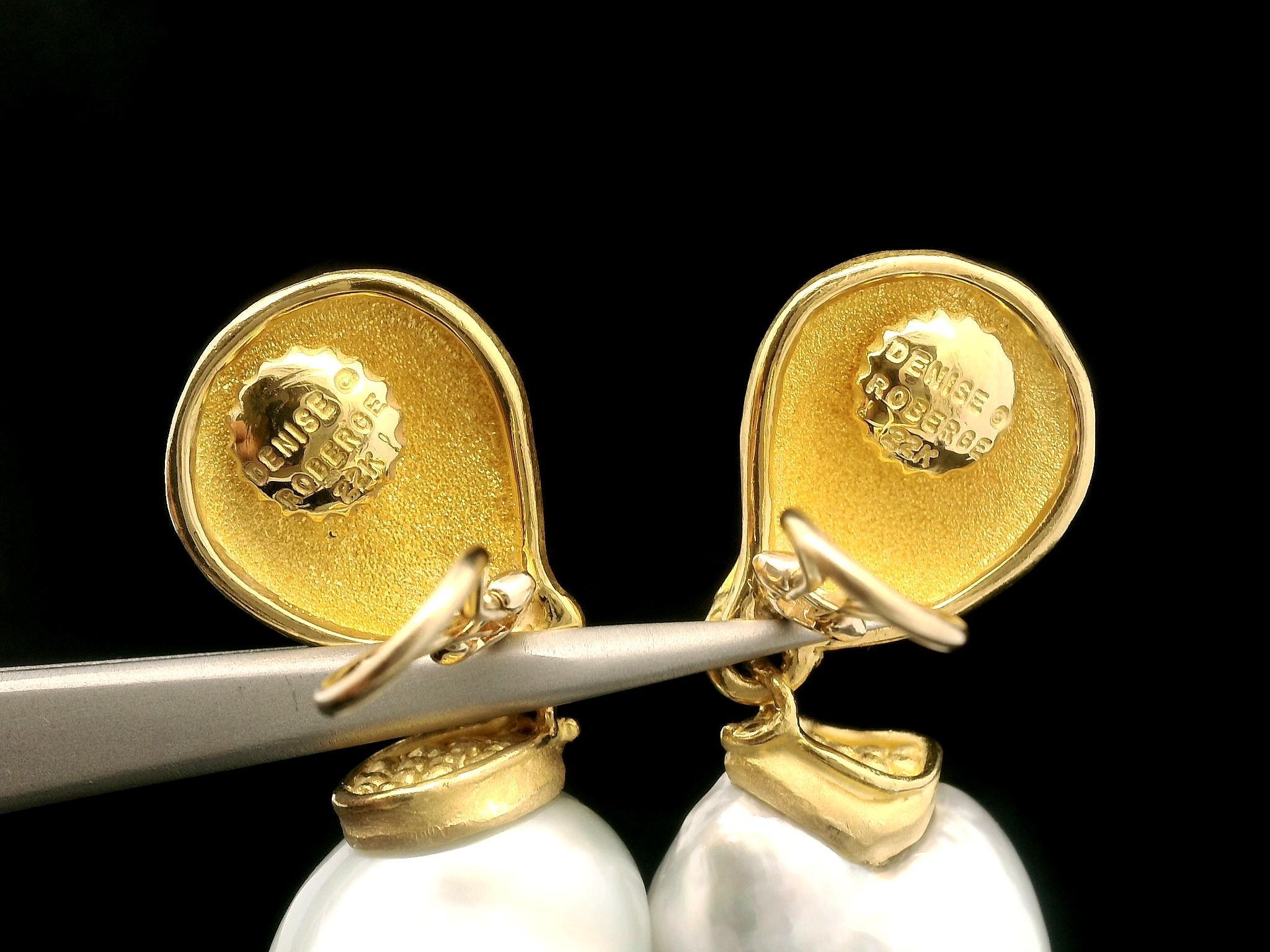 --Stone(s):--
(2) Genuine Cultured South Sea Pearls - Large - Semi Baroque Shape - White w/ Orient Overtone - 
** See Certification Details Below for Complete Info **

Material: All Solid 22k Yellow Gold w/ 14k Gold Backs
Weight: 48.91