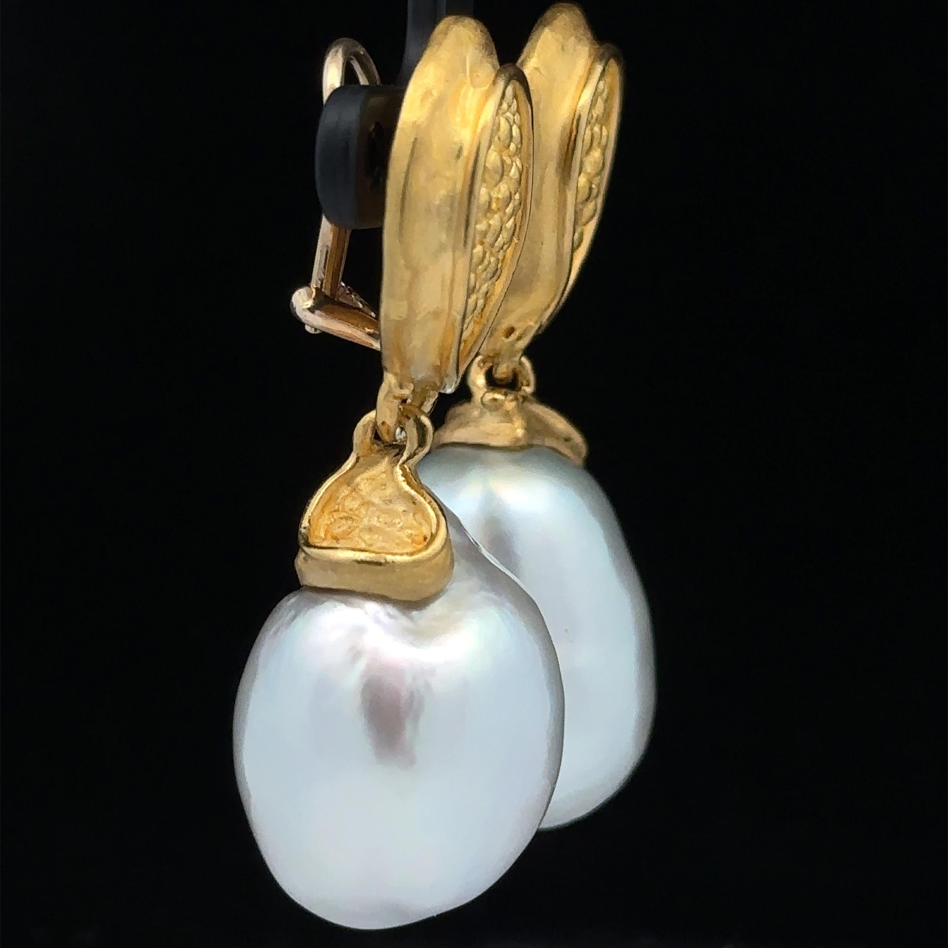 Denise Roberge Gold GIA LARGE 20mm Semi Baroque Pearl Textured Clip On Earrings For Sale 1