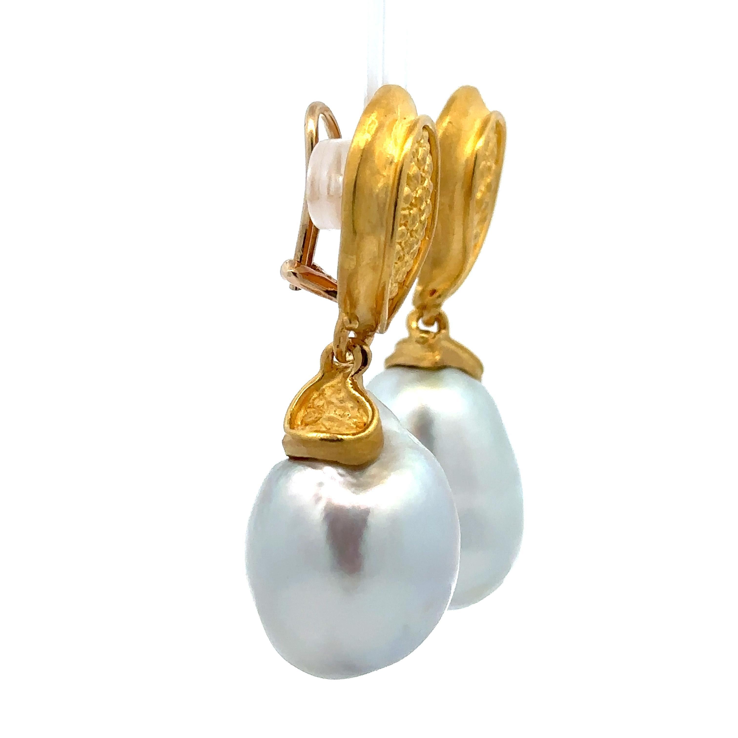 Denise Roberge Gold GIA LARGE 20mm Semi Baroque Pearl Textured Clip On Earrings For Sale 4