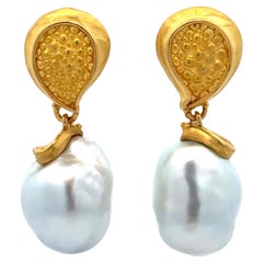 Denise Roberge Gold GIA LARGE 20mm Semi Baroque Pearl Textured Clip On Earrings